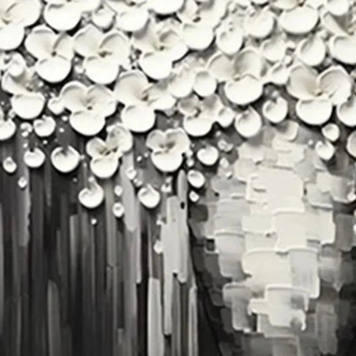 Abstract Flower Cascade Painting | 3D Textured B&W Art #AA 178
