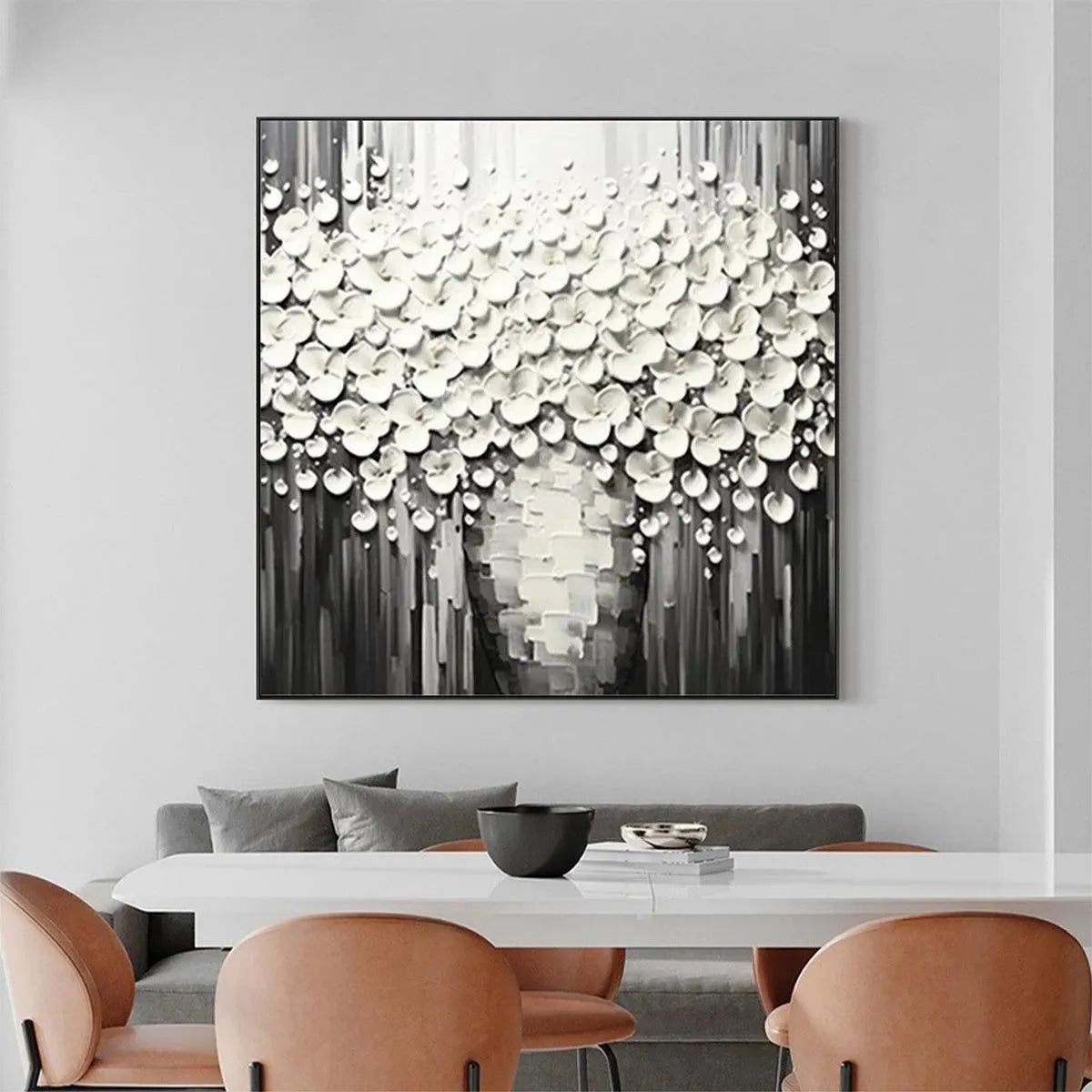 Abstract Flower Cascade Painting | 3D Textured B&W Art #AA 178