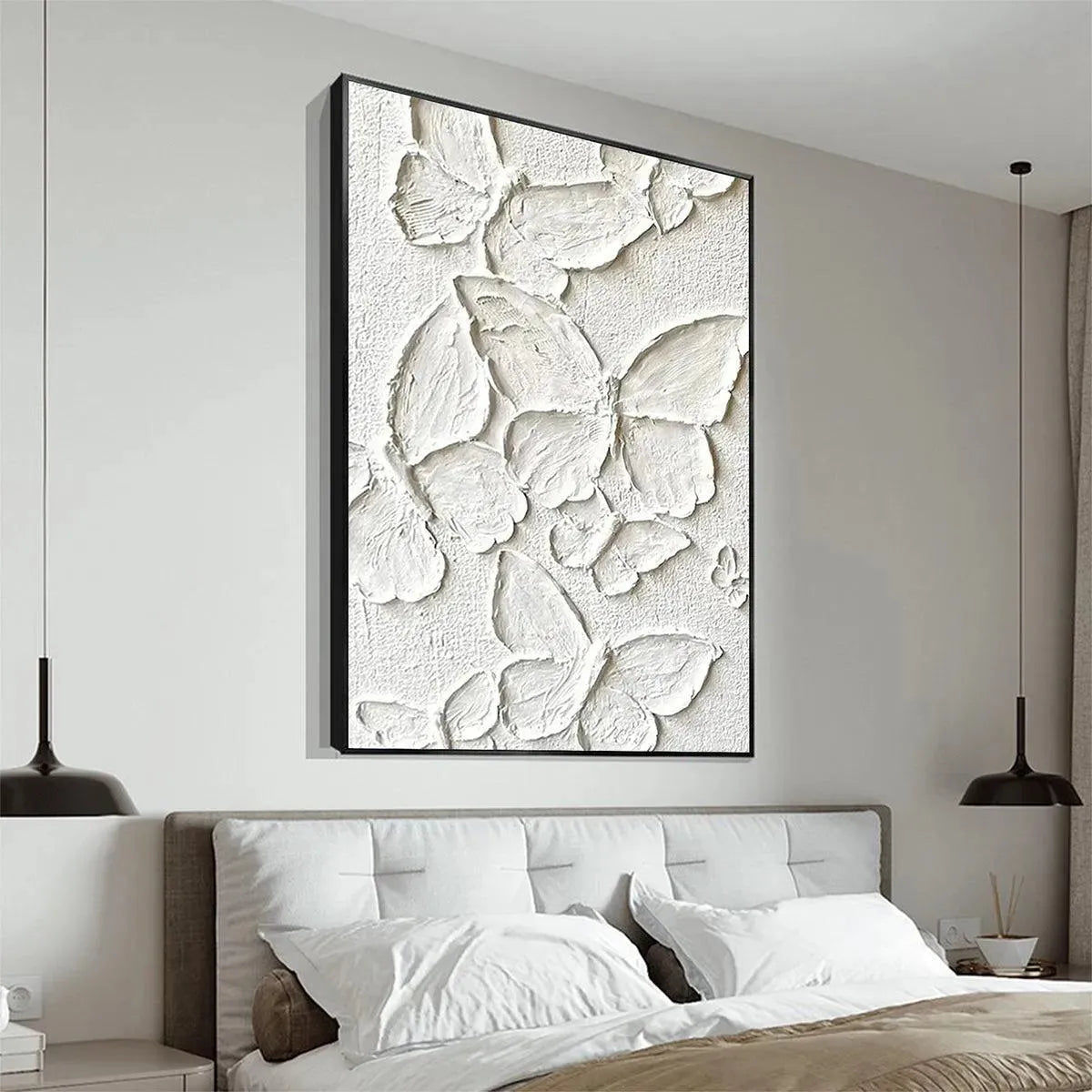 Textured White Butterfly Painting | Large 3D Wall Art Decor #ZZ 239