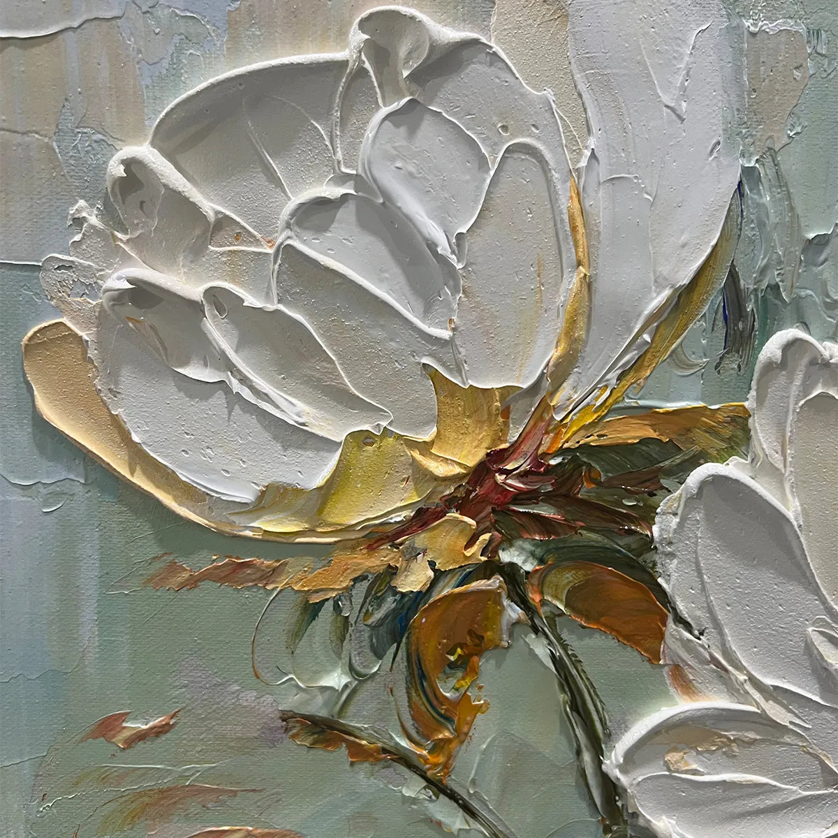 Textured 3D White Peony Painting | Impasto Floral Wall Art #AA 185