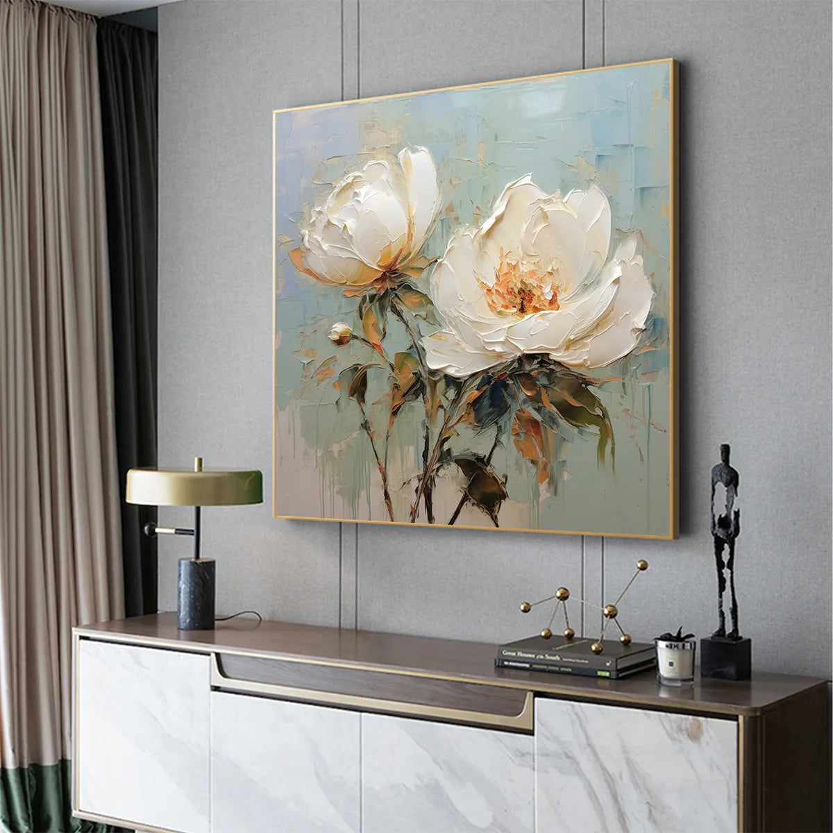 Textured 3D White Peony Painting | Impasto Floral Wall Art #AA 185