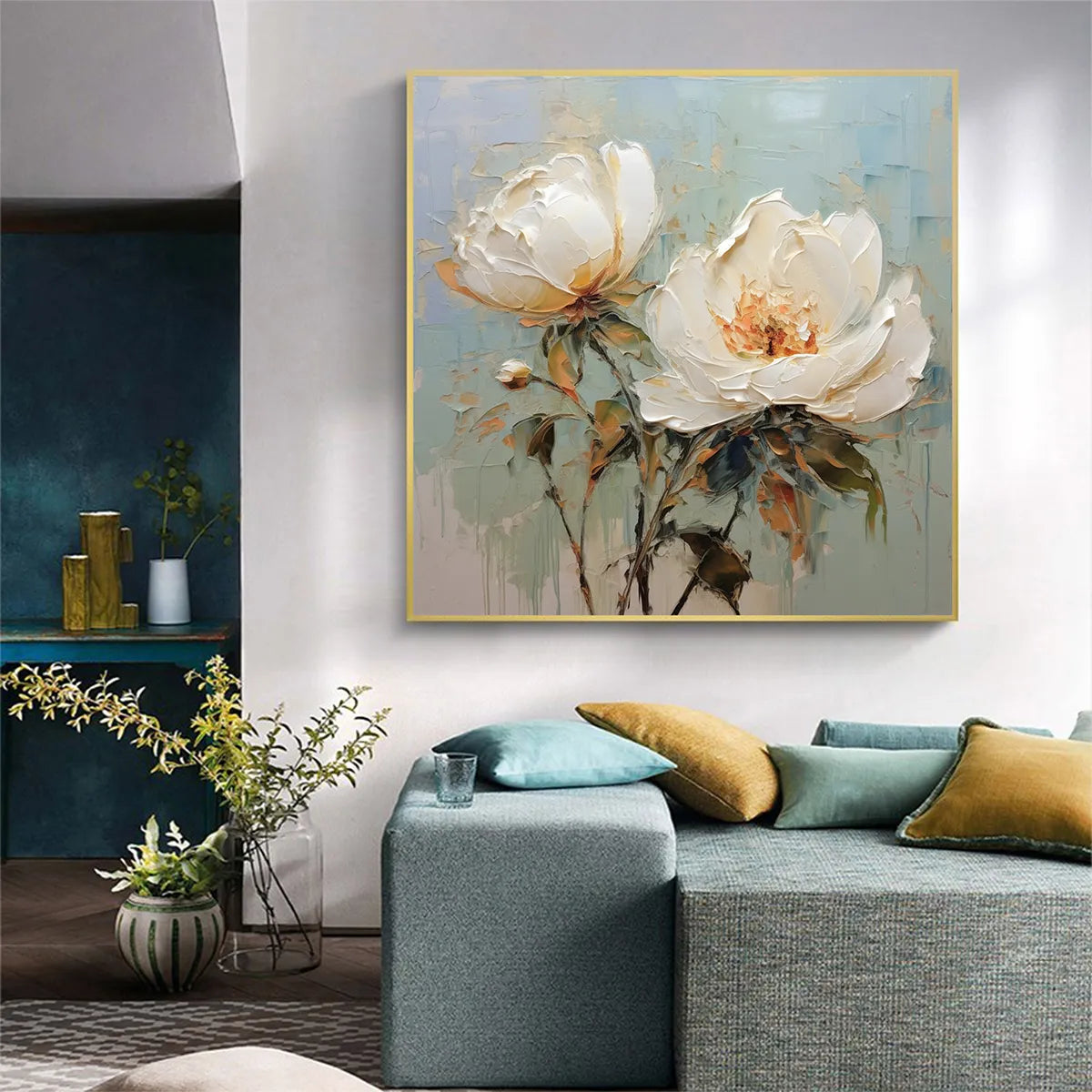 Textured 3D White Peony Painting | Impasto Floral Wall Art #AA 185