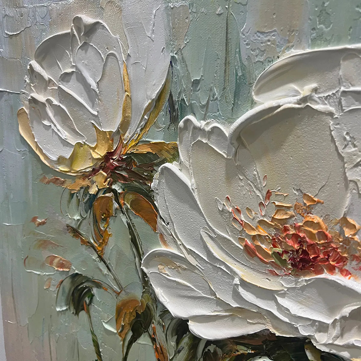 Textured 3D White Peony Painting | Impasto Floral Wall Art #AA 185