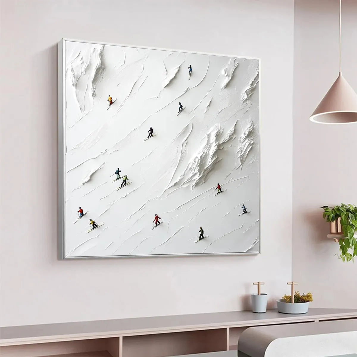 Colorful Skiers on White Snow | 3D Textured Painting #AA 239
