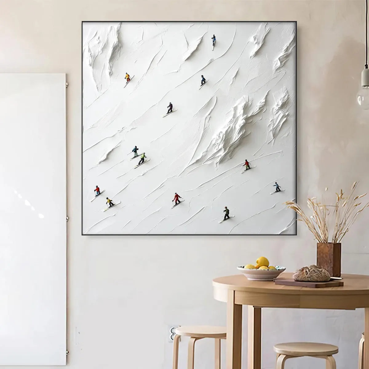 Colorful Skiers on White Snow | 3D Textured Painting #AA 239