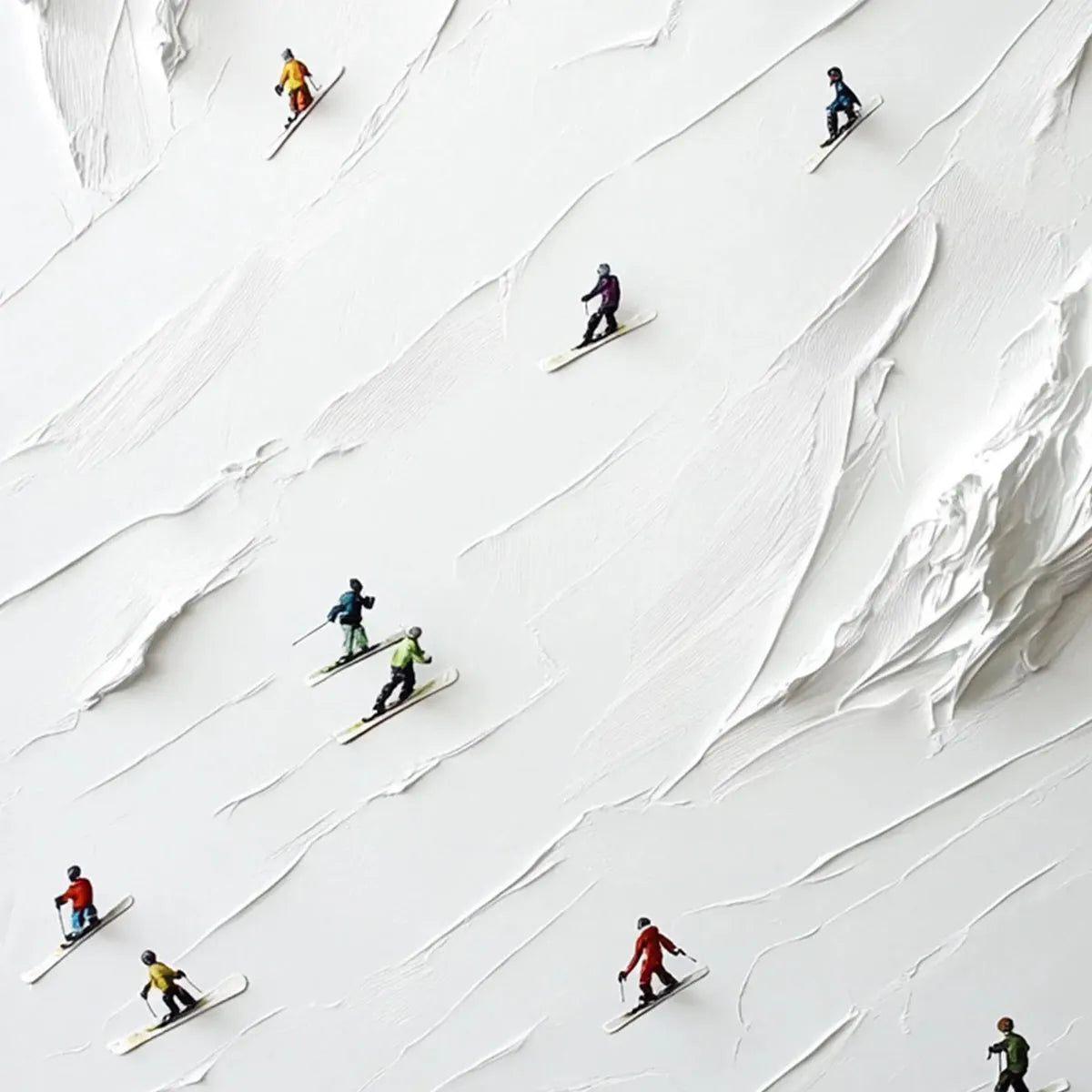 Colorful Skiers on White Snow | 3D Textured Painting #AA 239