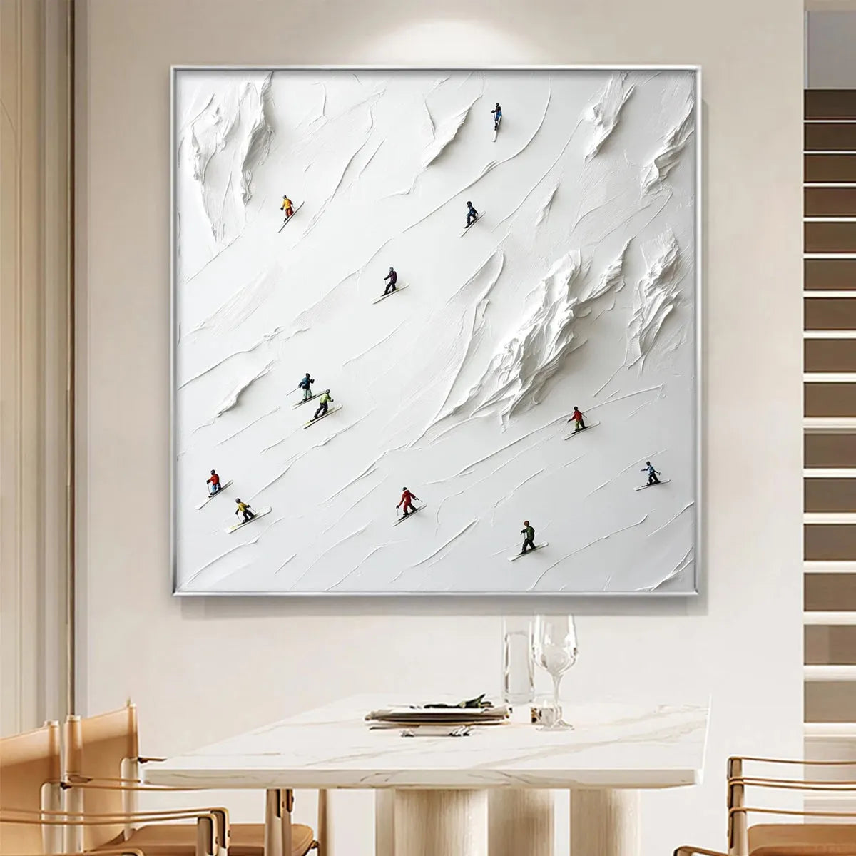 Serene Winter Ski Scene | Minimalist Snowy Mountain Art