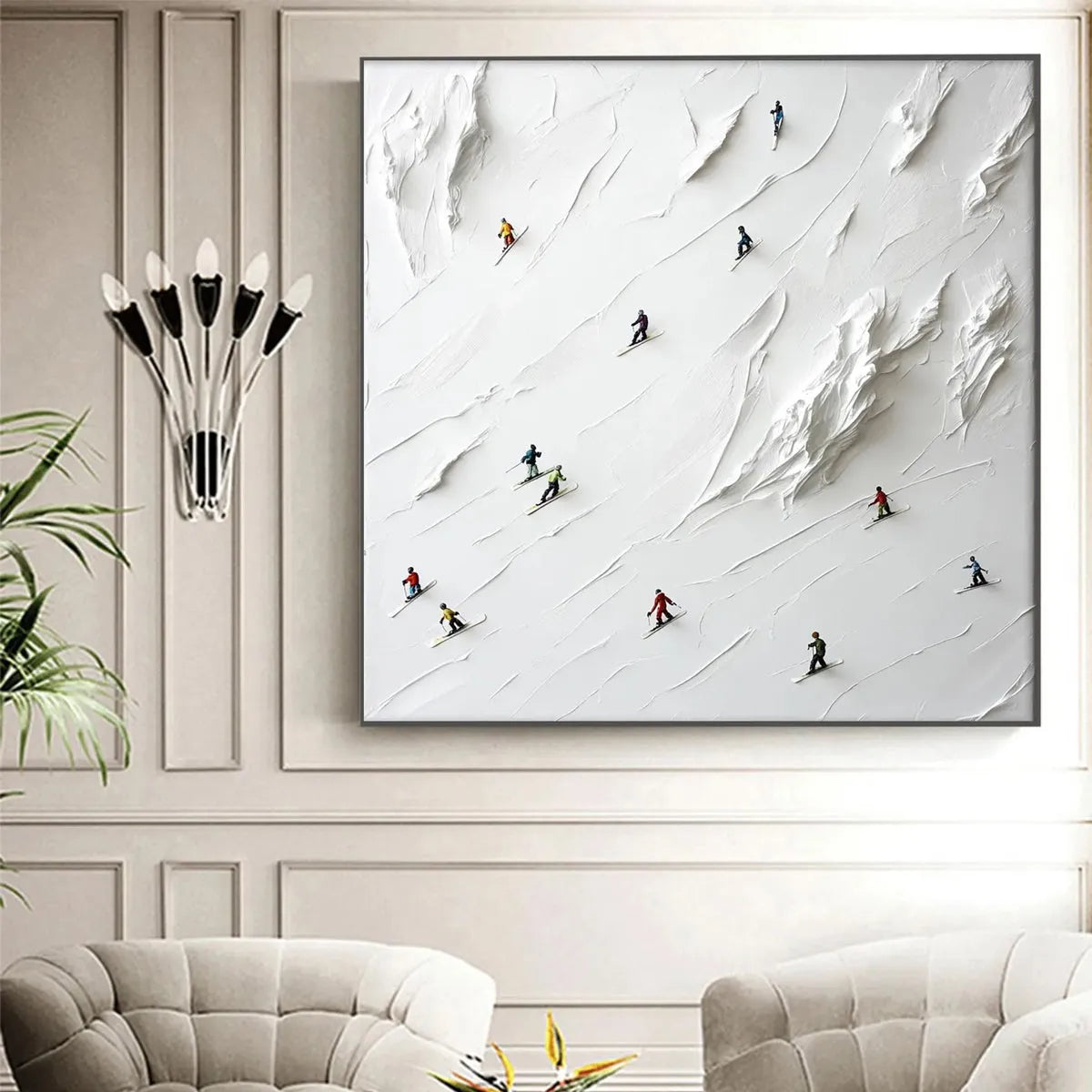 Colorful Skiers on White Snow | 3D Textured Painting #AA 239