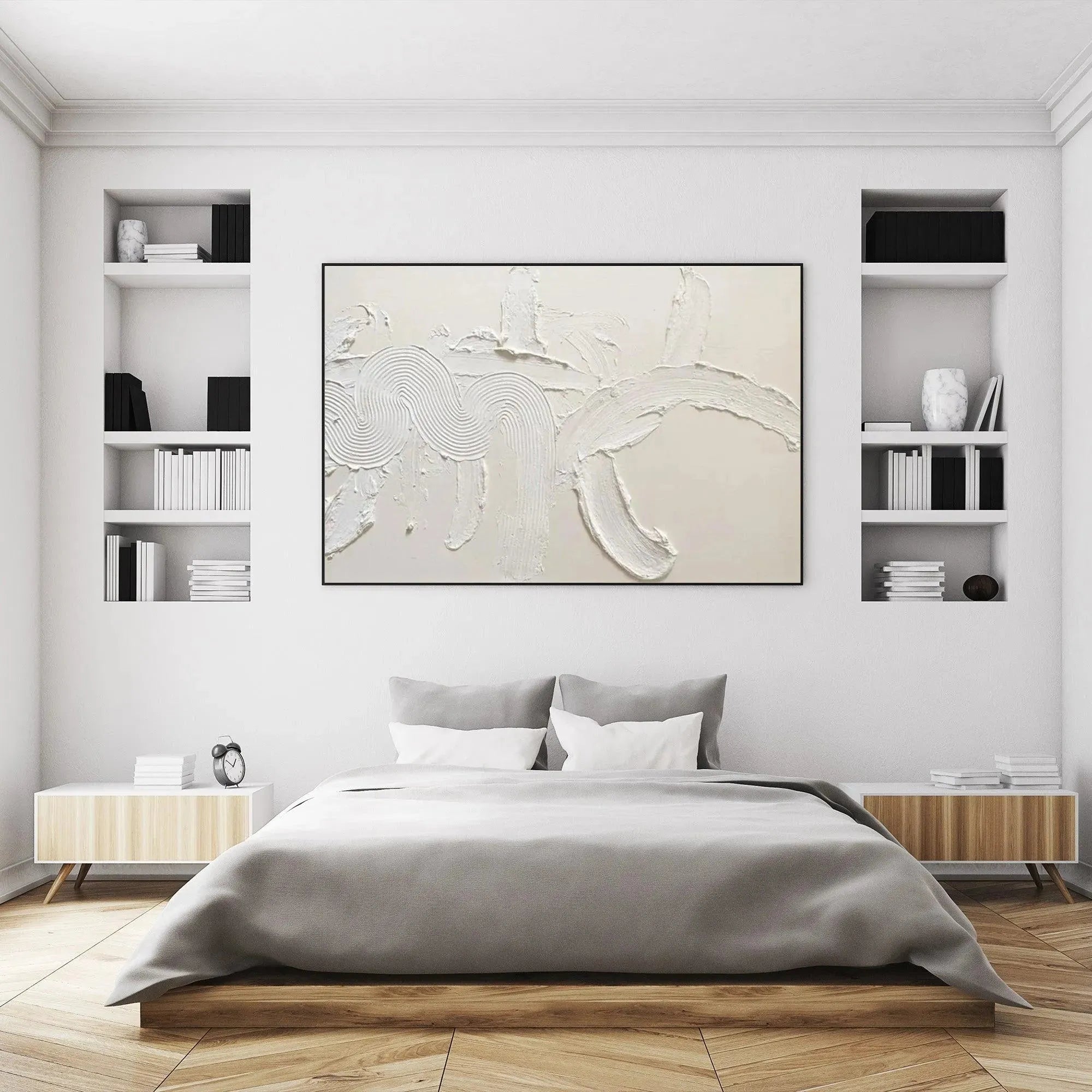 Combed Plaster Art Canvas | Modern Textured White Painting #AA 106