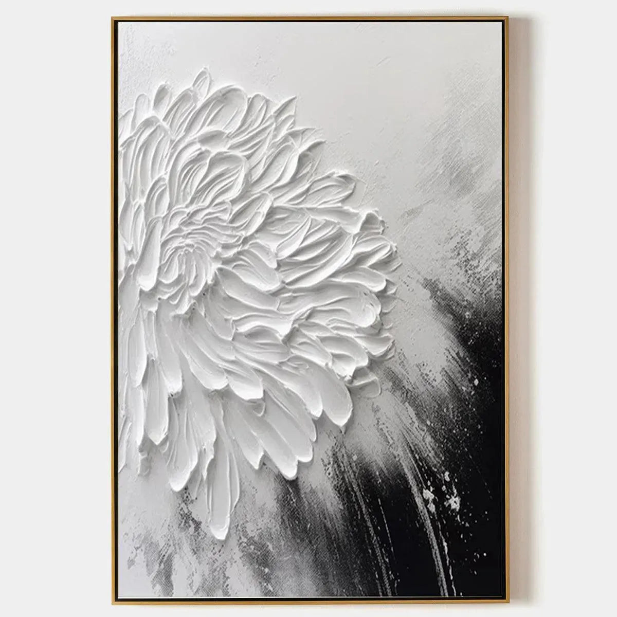 Large Black & White Floral Art | Impasto Canvas #ZZ 237