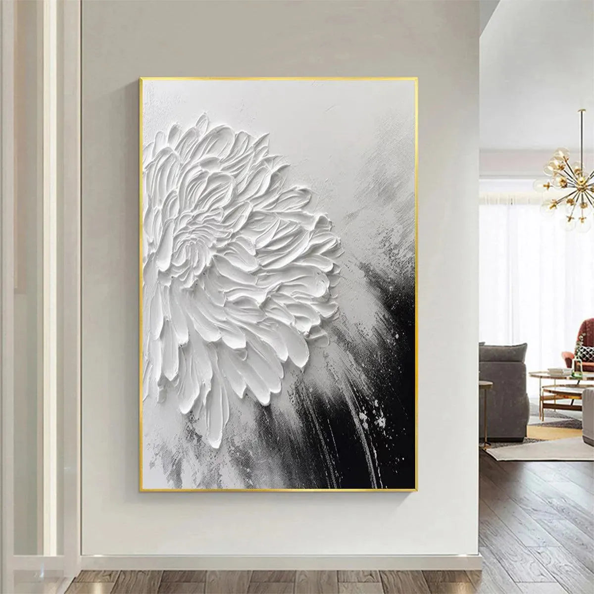 Modern Abstract Flower Art, Gold Framed Canvas