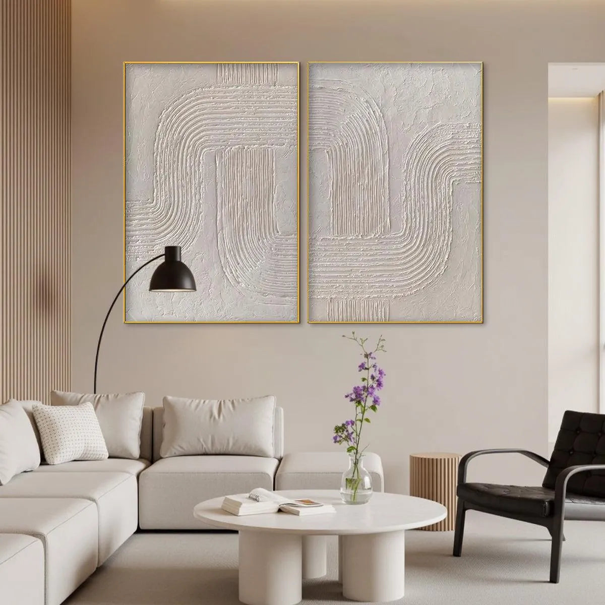 Textured 3D Abstract Diptych | Set of 2 White Wall Art #AA 105