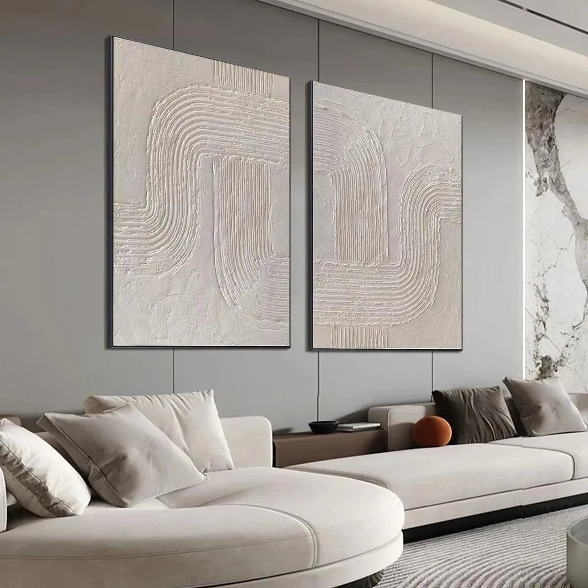 Textured 3D Abstract Diptych | Set of 2 White Wall Art #AA 105