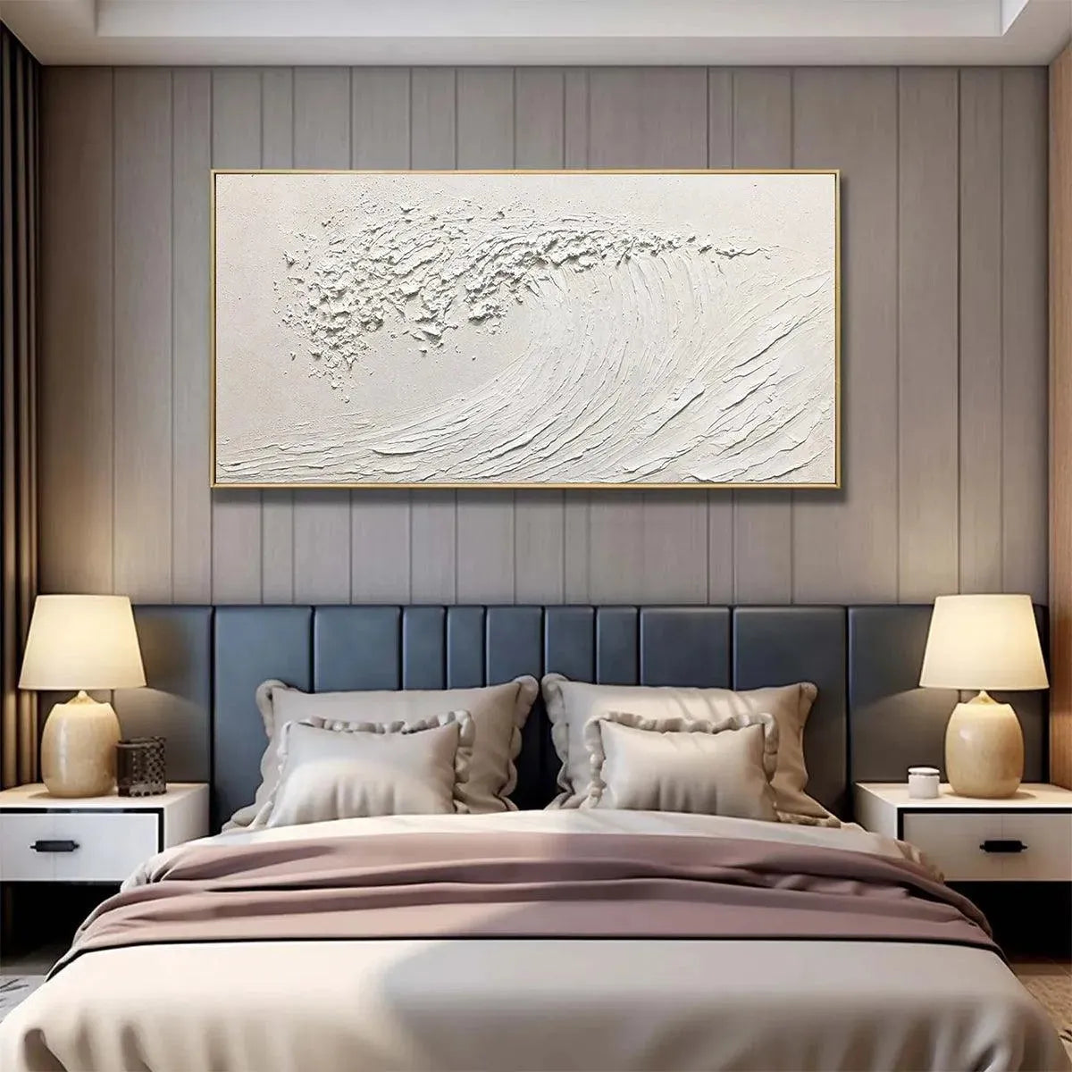 Minimalist Textured Wave Art | Original White Ocean Painting #ZZ 254