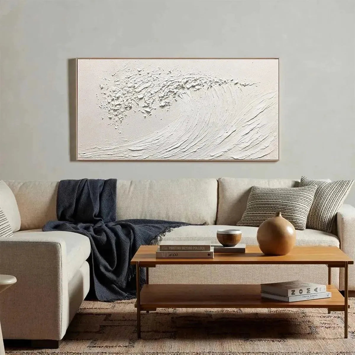Minimalist Textured Wave Art | Original White Ocean Painting #ZZ 254