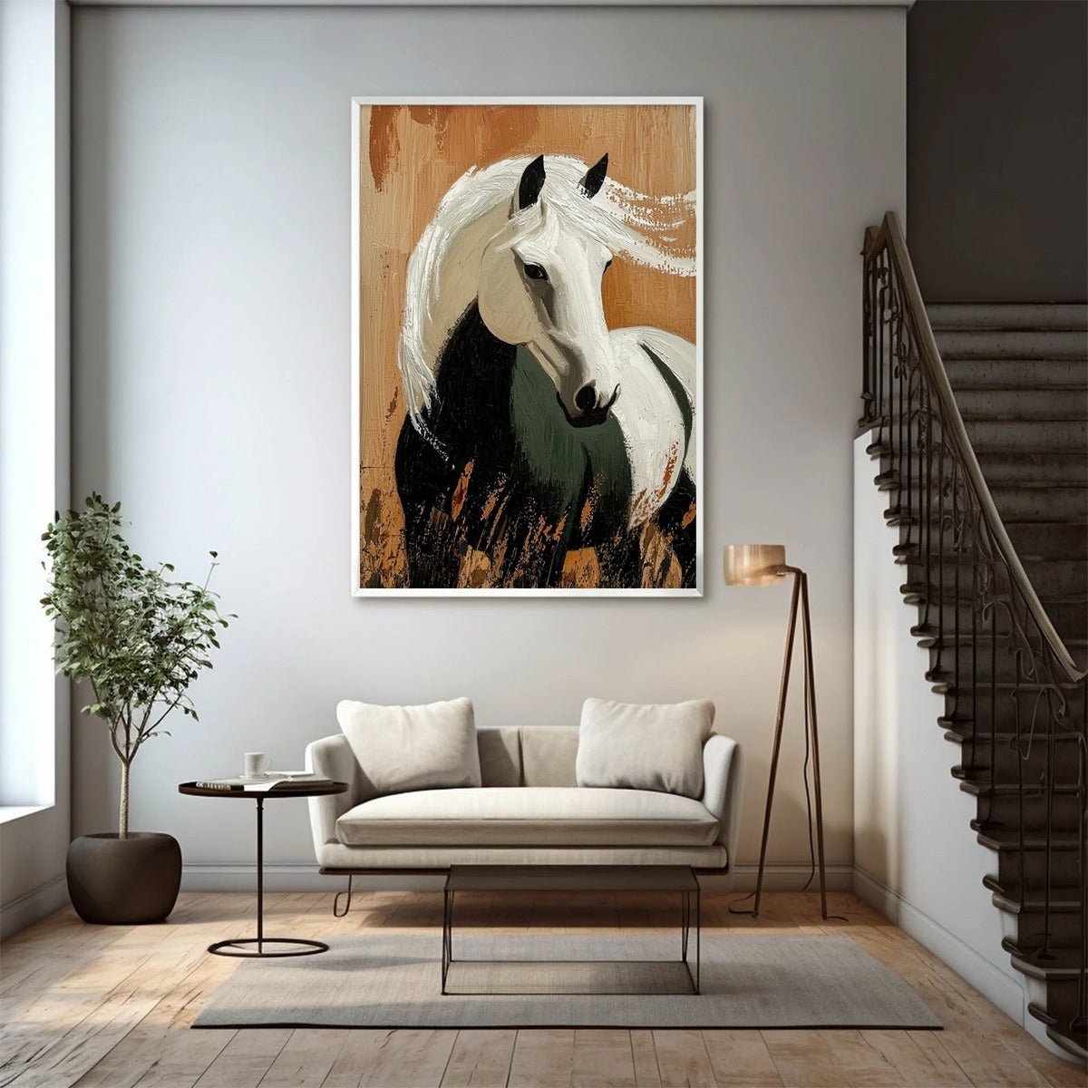 Majestic White Horse Painting | Modern Animal Wall Art #AA 180