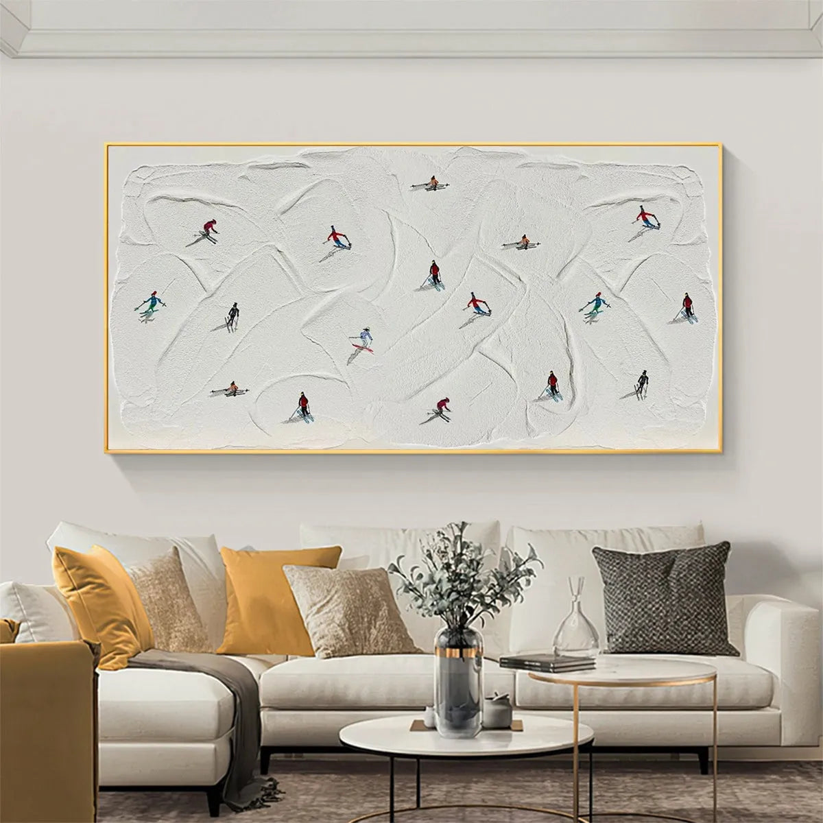 Aerial View Ski Painting | Large Minimalist Wall Art #AA 240