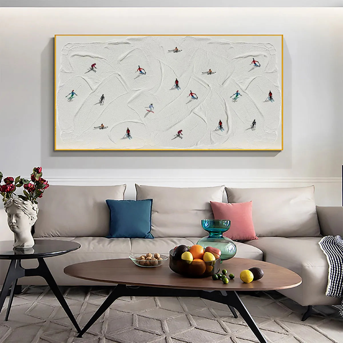 Aerial View Ski Painting | Large Minimalist Wall Art #AA 240