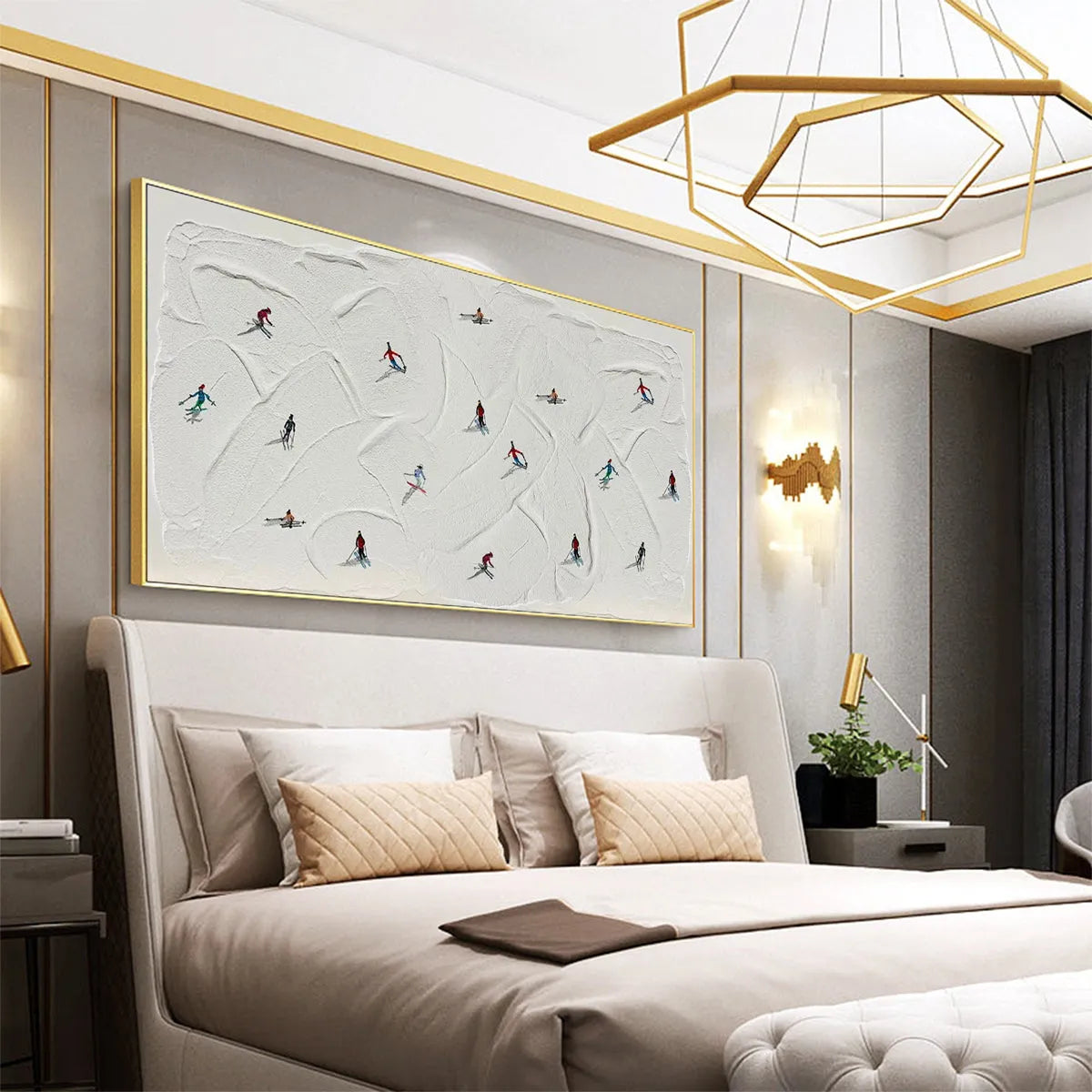 Aerial View Ski Painting | Large Minimalist Wall Art #AA 240