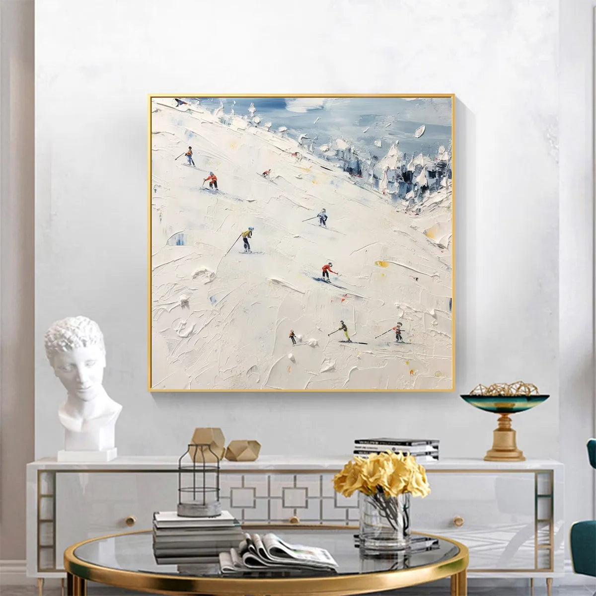 Serene Winter Ski Scene | "Alpenglow" Mountain Wall Art #AA 241