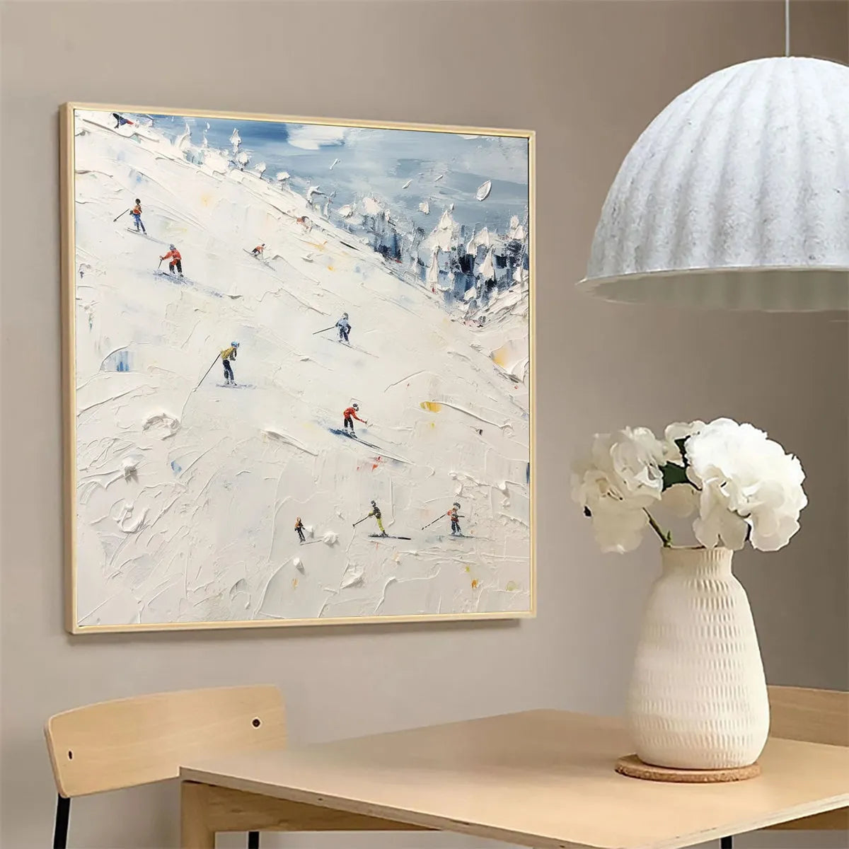 Serene Winter Ski Scene | "Alpenglow" Mountain Wall Art #AA 241