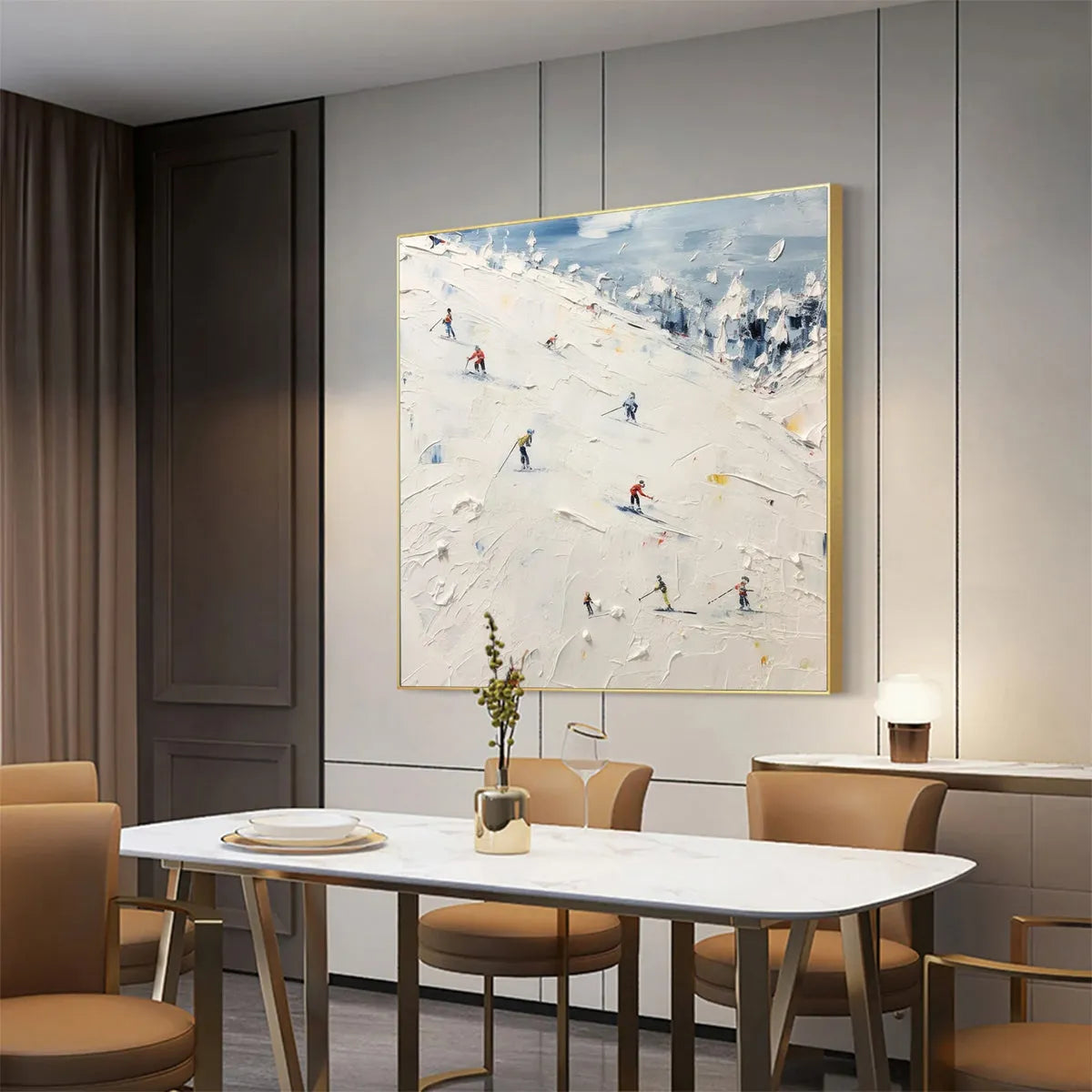 Serene Winter Ski Scene | "Alpenglow" Mountain Wall Art #AA 241