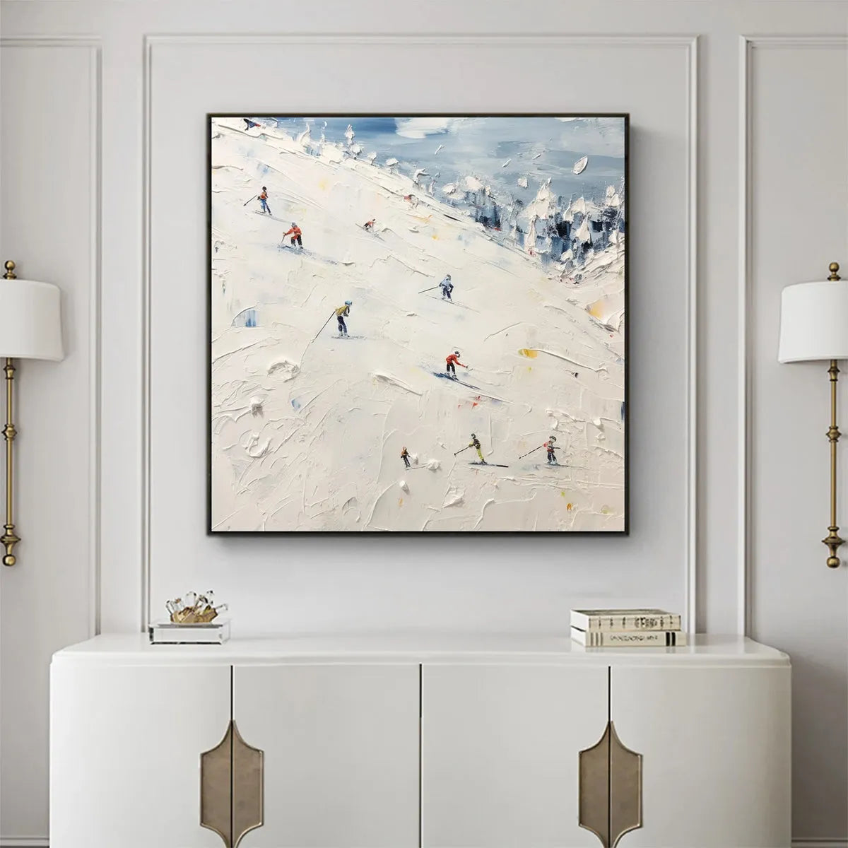 Serene Winter Ski Scene | "Alpenglow" Mountain Wall Art #AA 241