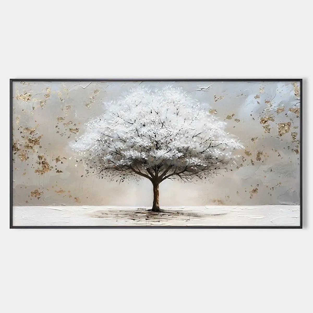 Large White Tree Canvas Wall Art with Gold Foil | Abstract Landscape #AA 382