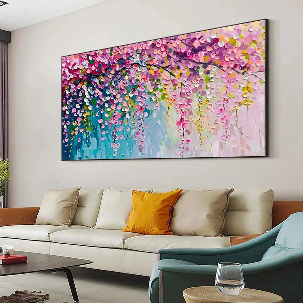 Abstract Weeping Blossom Painting | Colorful Cascade Wall Art #AA 184