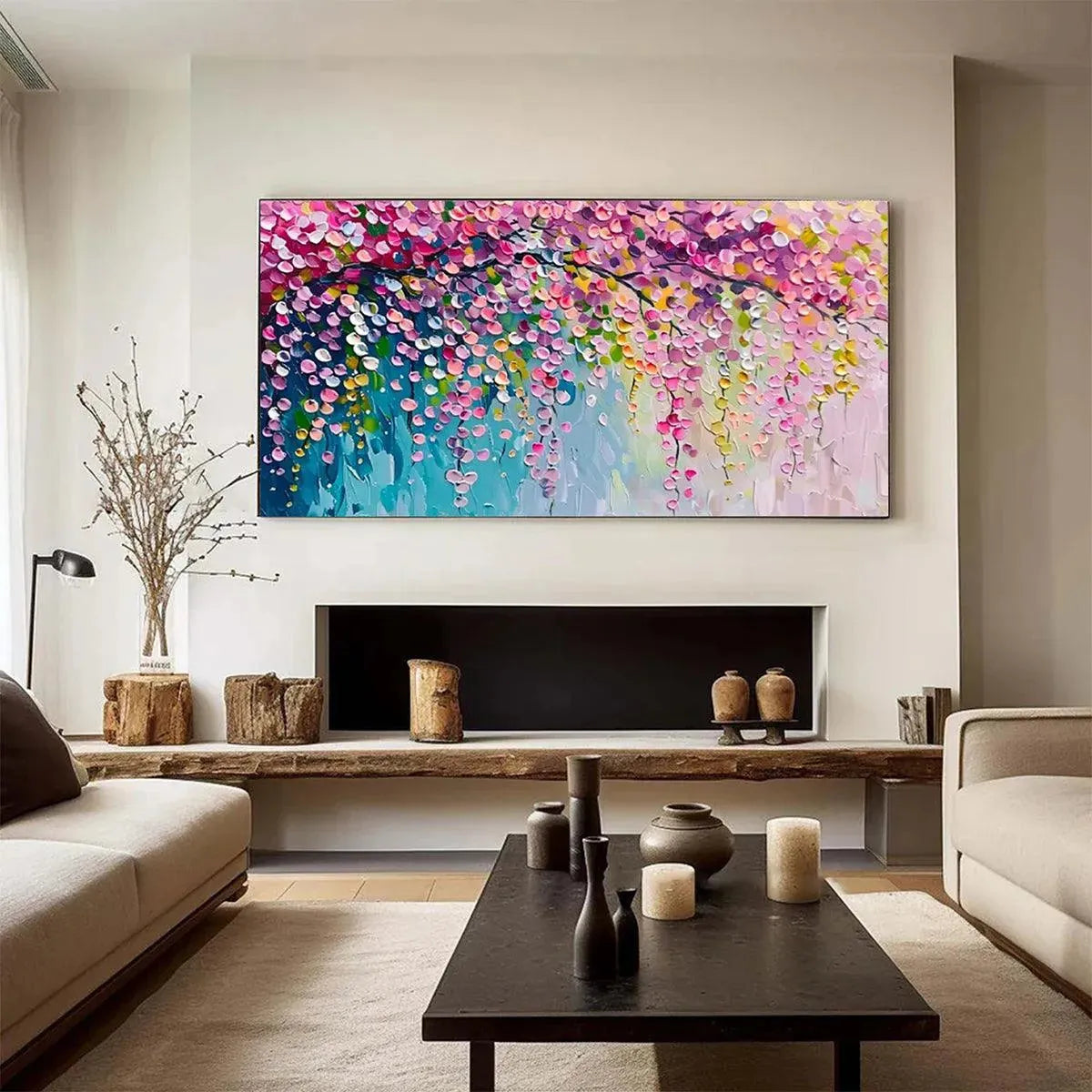 Abstract Weeping Blossom Painting | Colorful Cascade Wall Art #AA 184
