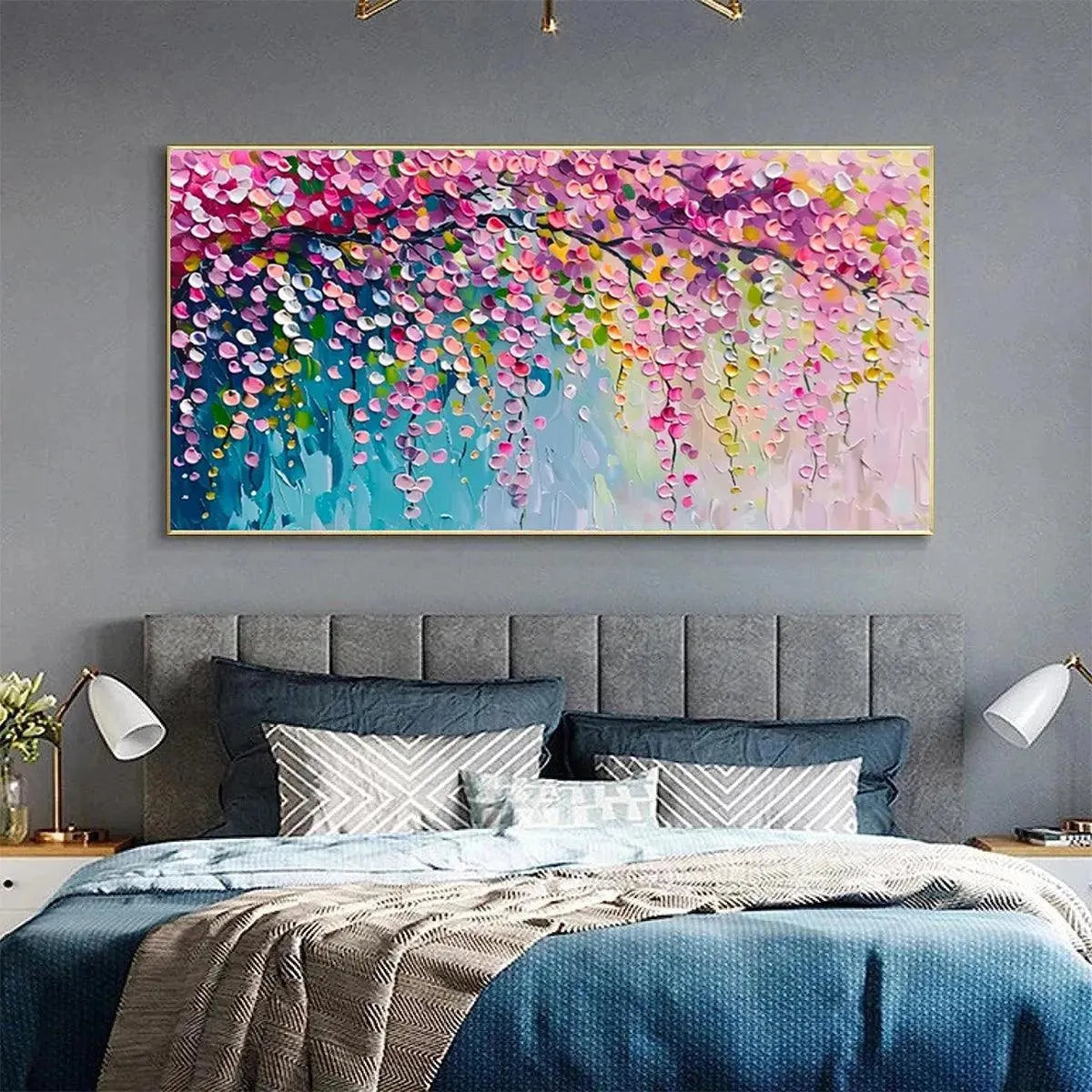 Abstract Weeping Blossom Painting | Colorful Cascade Wall Art #AA 184