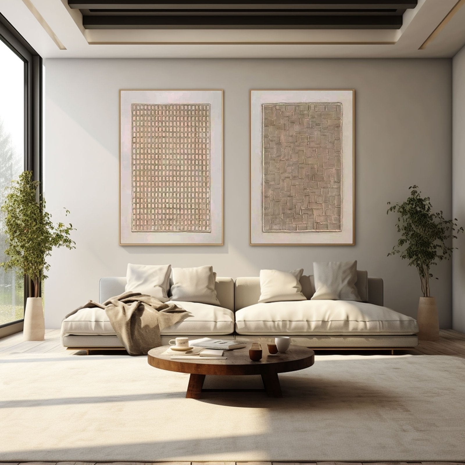 Wabi Sabi Wall Art, Set of 2 Japandi Style Textured Paintings #TC 194