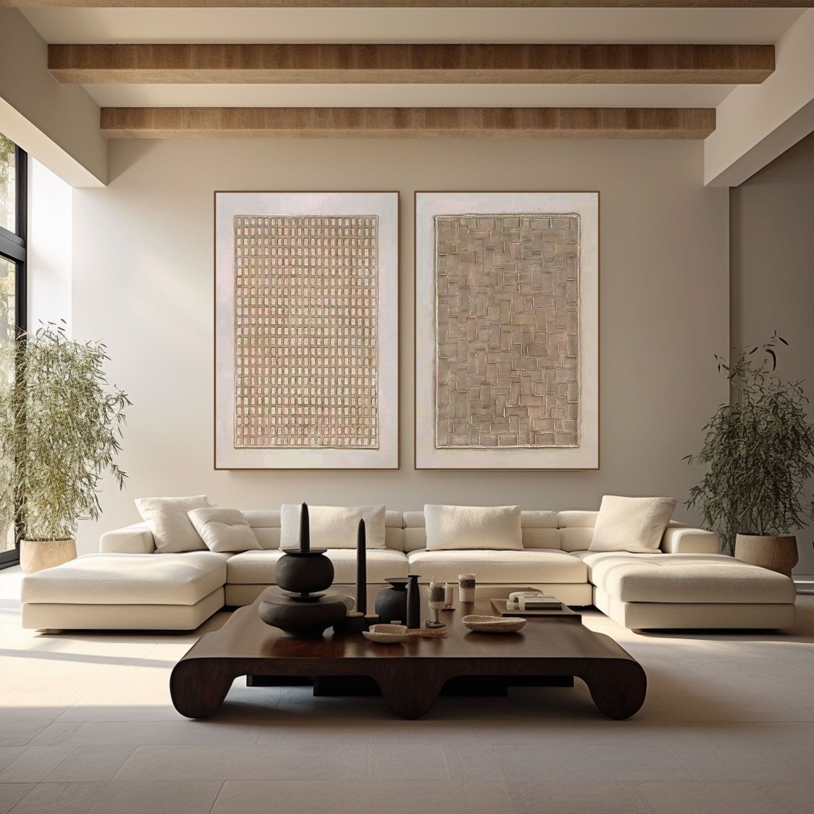 Wabi Sabi Wall Art, Set of 2 Japandi Style Textured Paintings #TC 194
