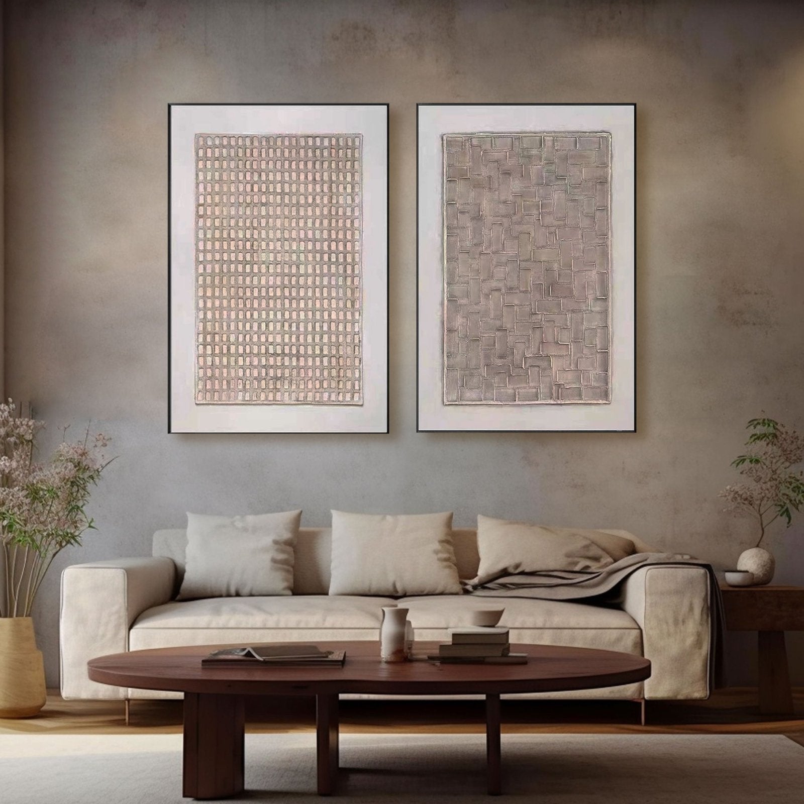 Wabi Sabi Wall Art, Set of 2 Japandi Style Textured Paintings #TC 194
