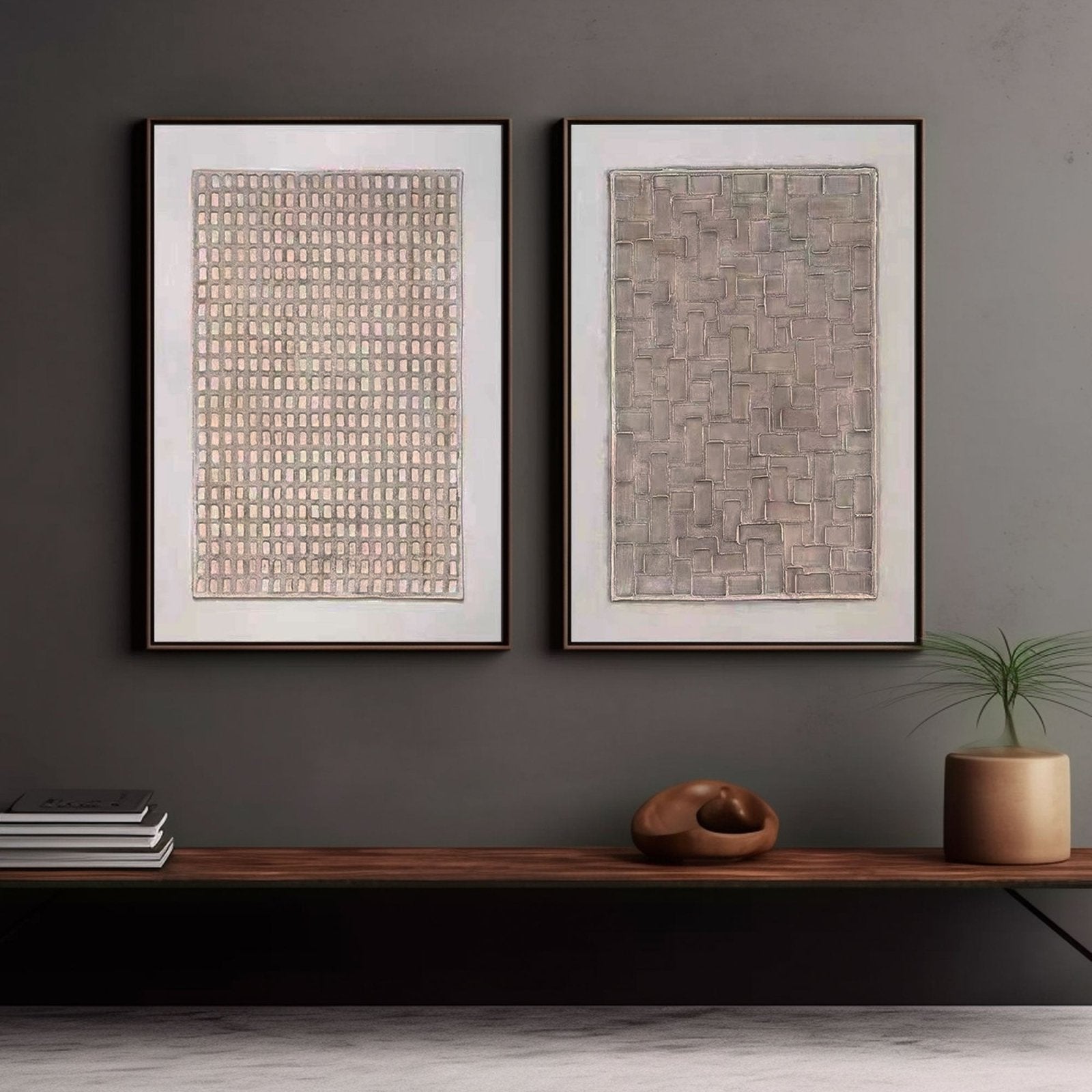 Wabi Sabi Wall Art, Set of 2 Japandi Style Textured Paintings #TC 194