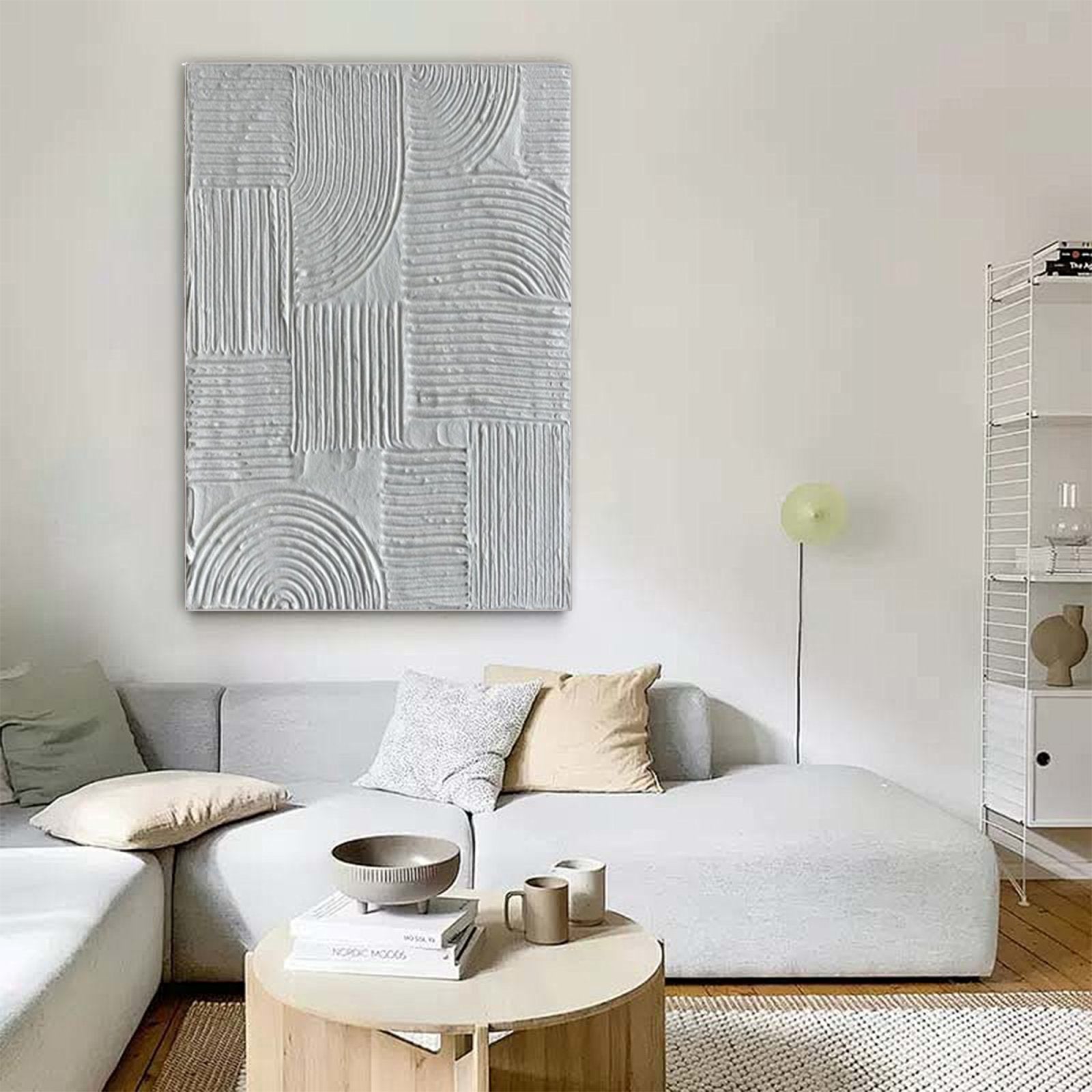 Modern Minimalist Canvas – White Geometric Textured Wall Decor