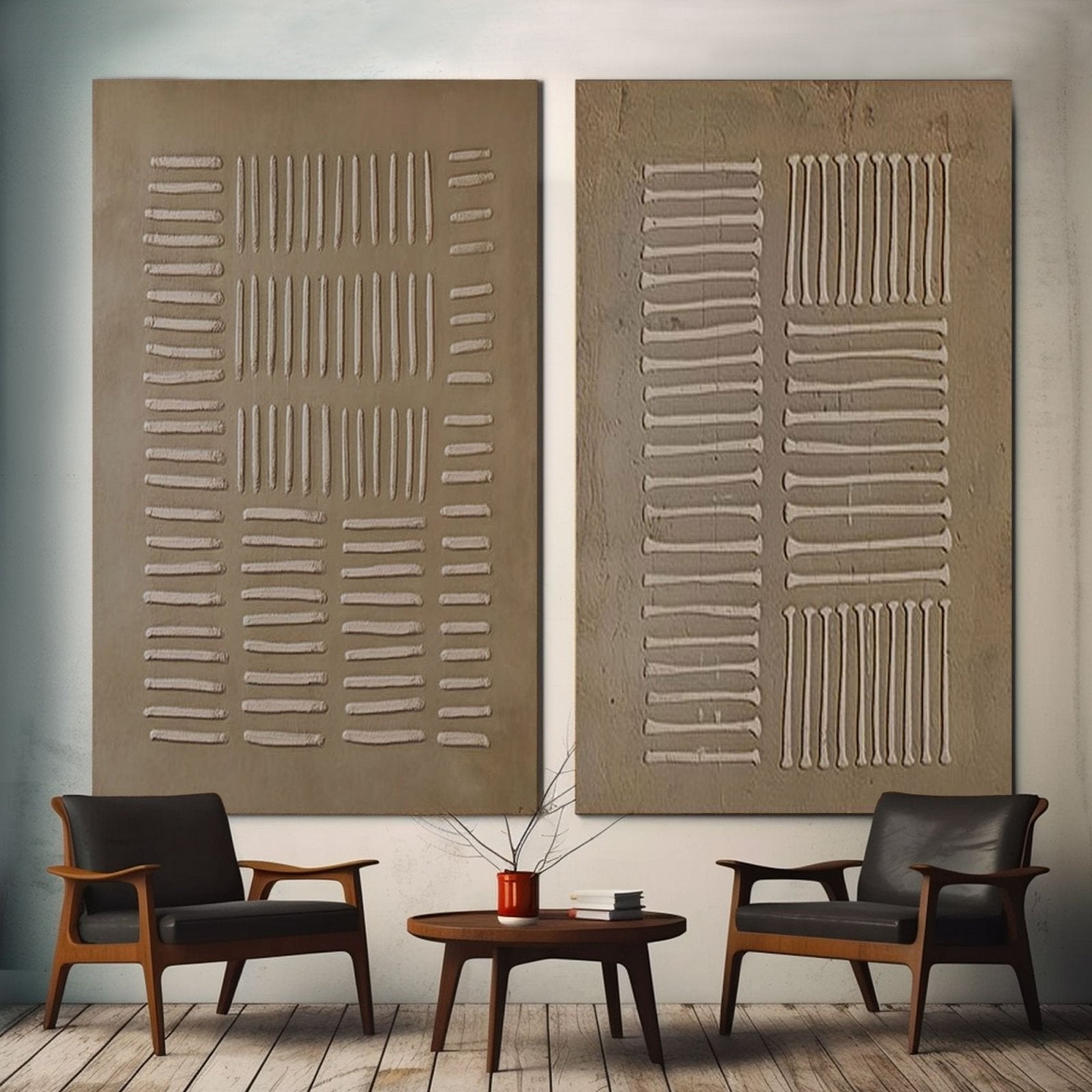 Minimalist Textured Wall Art, Beige Abstract Diptych on Canvas