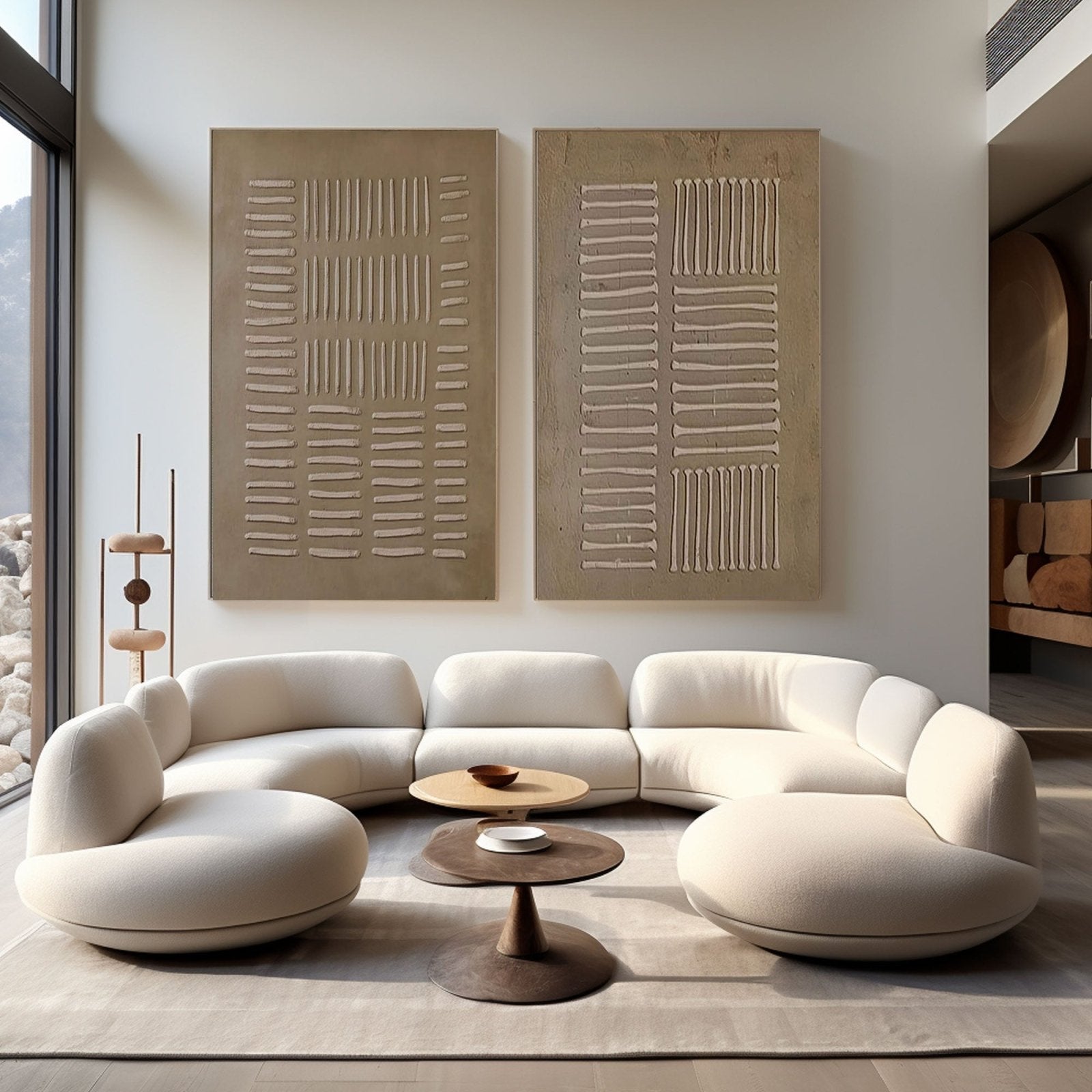 Wabi Sabi Wall Art, Set of 2, Neutral Textured Abstract Painting #TC 237