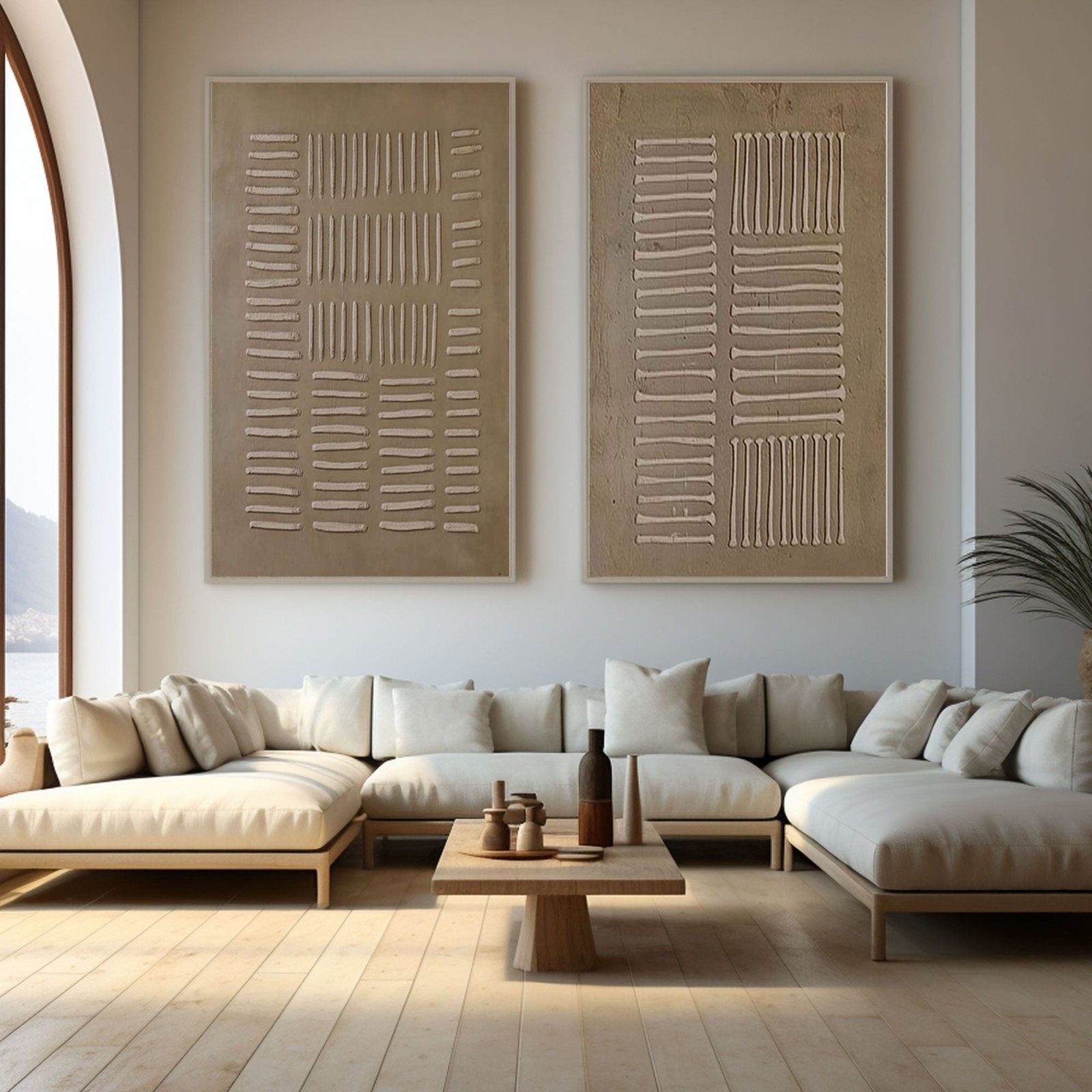 Wabi Sabi Wall Art, Set of 2, Neutral Textured Abstract Painting #TC 237