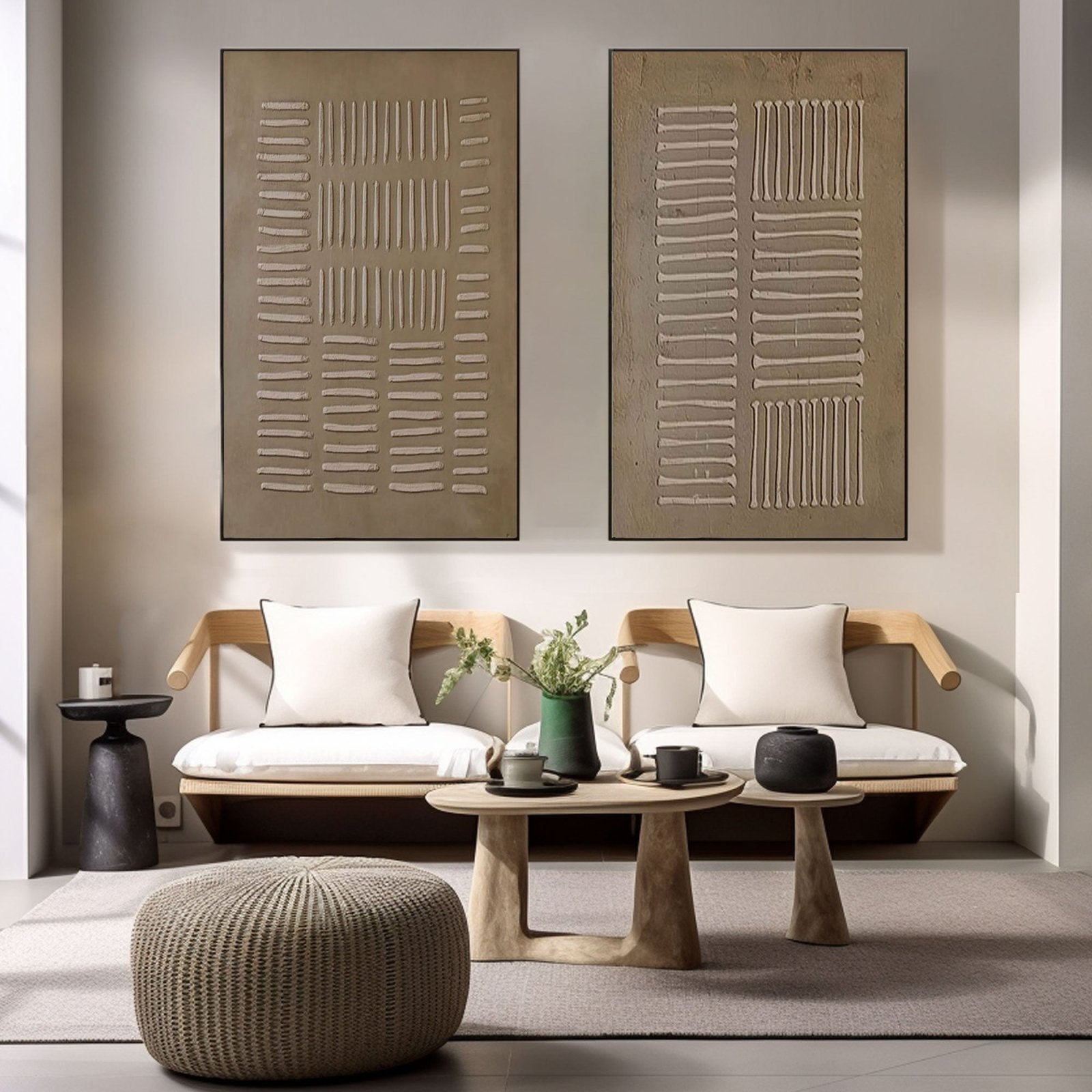 Wabi Sabi Wall Art, Set of 2, Neutral Textured Abstract Painting #TC 237