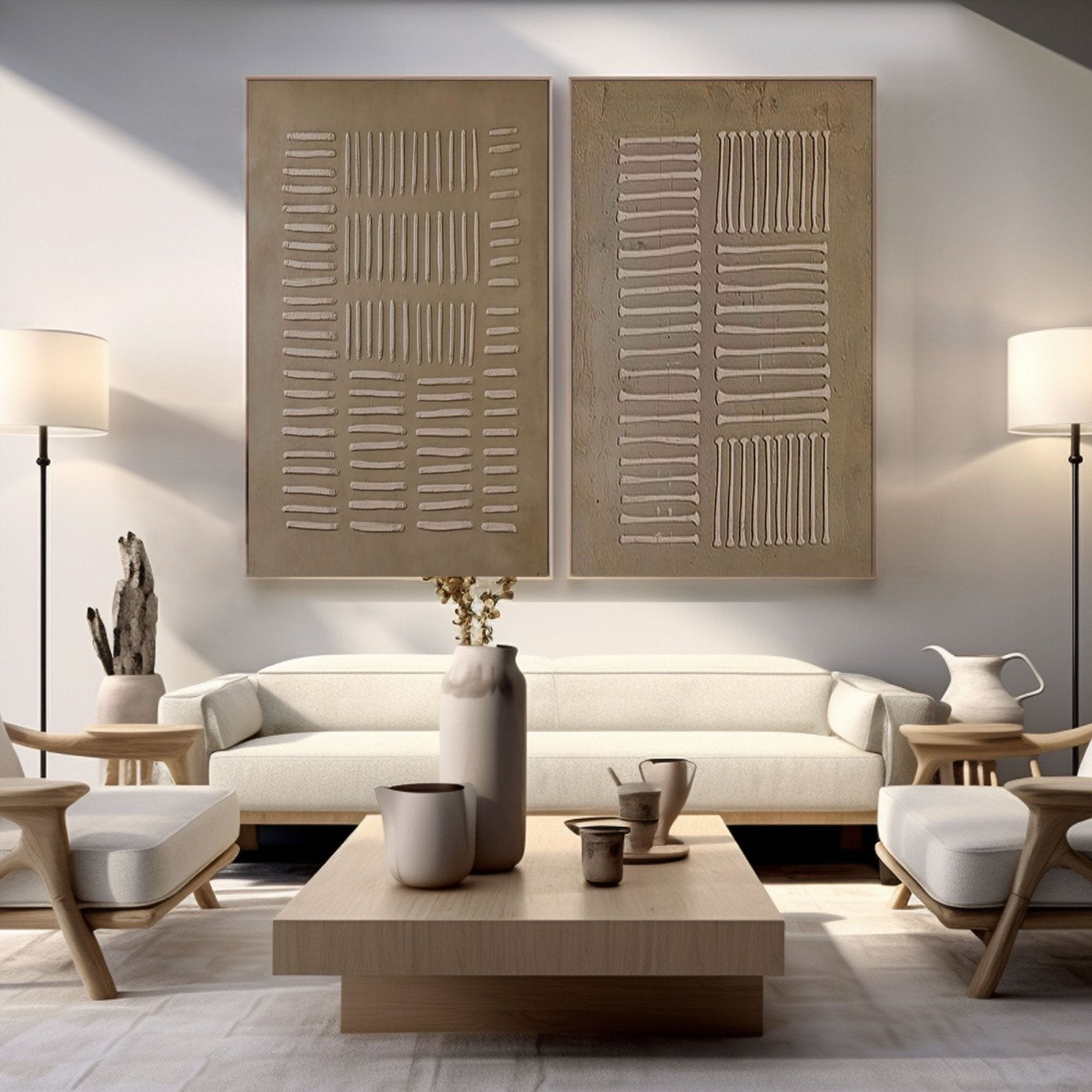 Wabi Sabi Wall Art, Set of 2, Neutral Textured Abstract Painting #TC 237