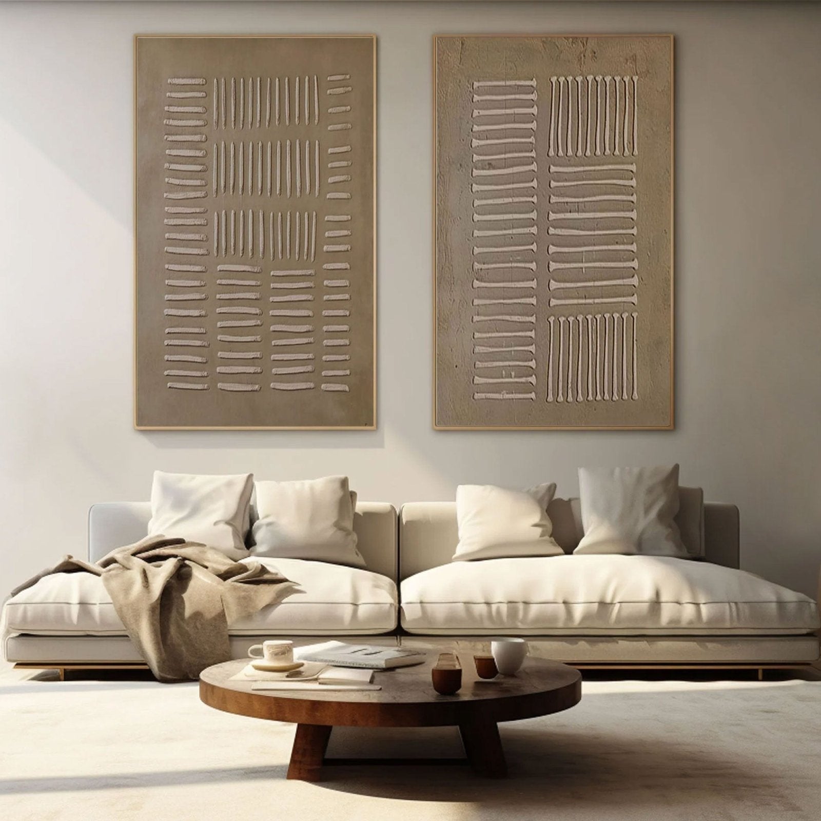 Wabi Sabi Wall Art, Set of 2, Neutral Textured Abstract Painting #TC 237