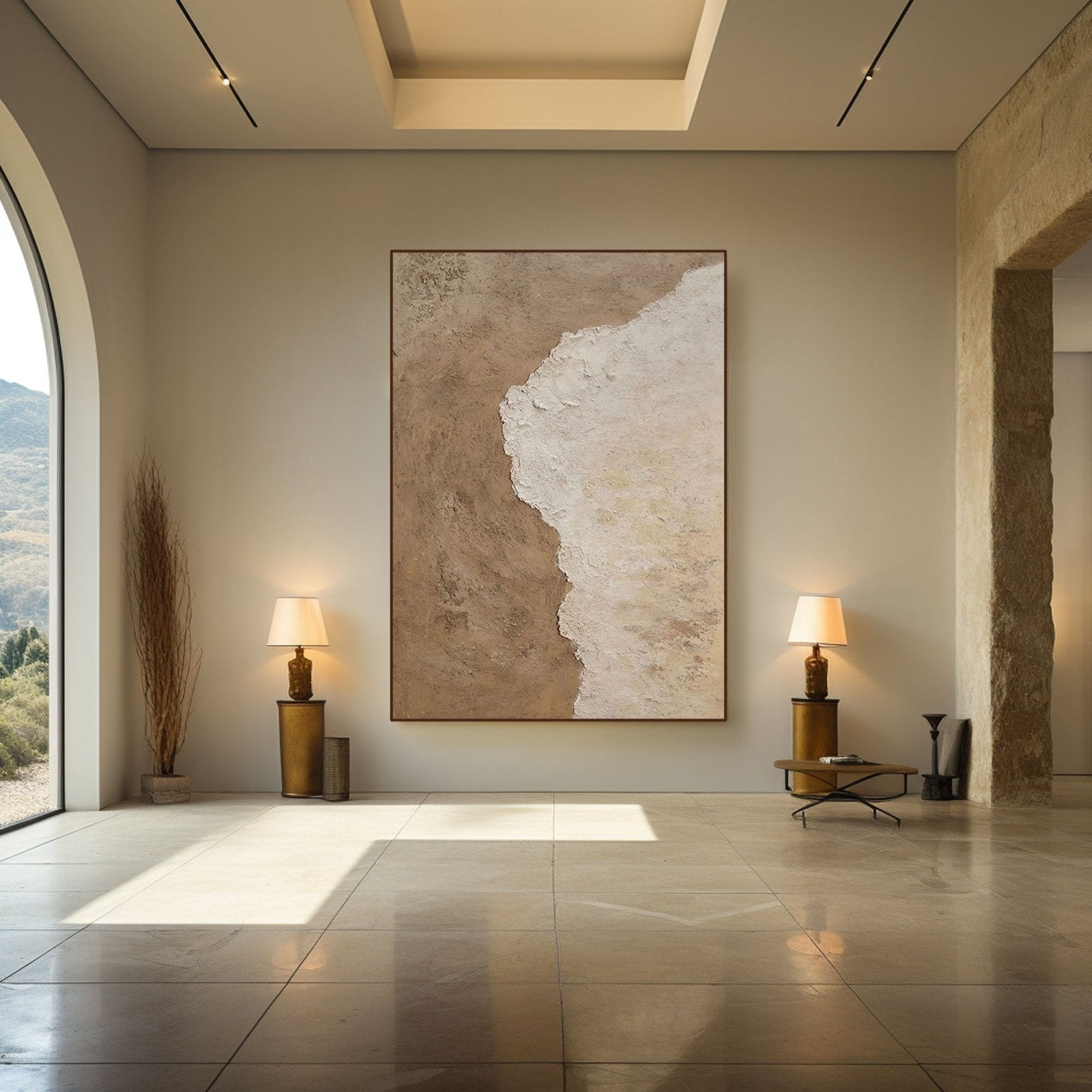 Minimalist Earth Tone Wall Art, Large Vertical Abstract Painting