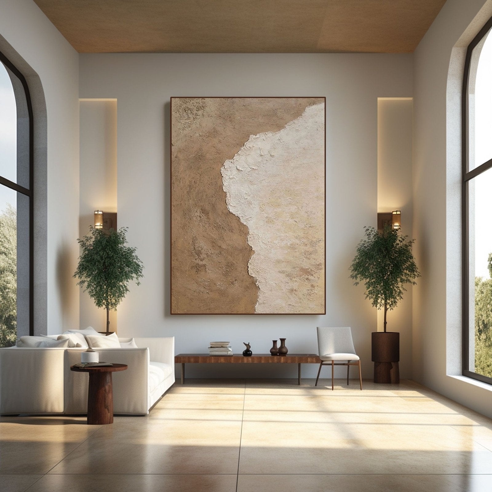 Wabi Sabi Wall Art | Beige and White Abstract Coastal Painting #TC 238