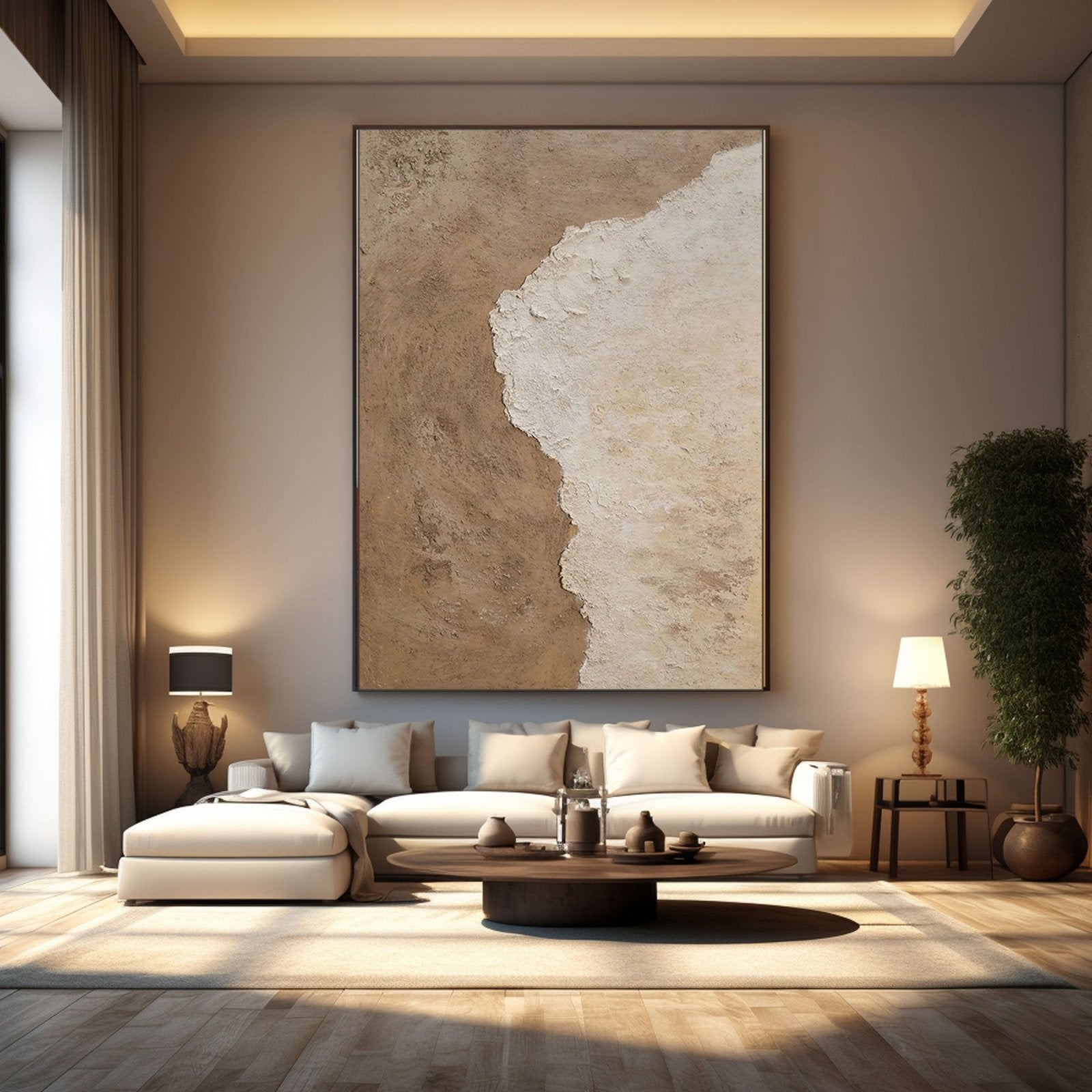 Wabi Sabi Wall Art | Beige and White Abstract Coastal Painting #TC 238