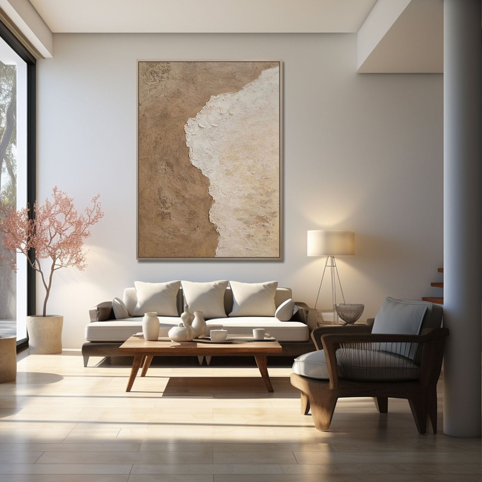 Wabi Sabi Wall Art | Beige and White Abstract Coastal Painting #TC 238