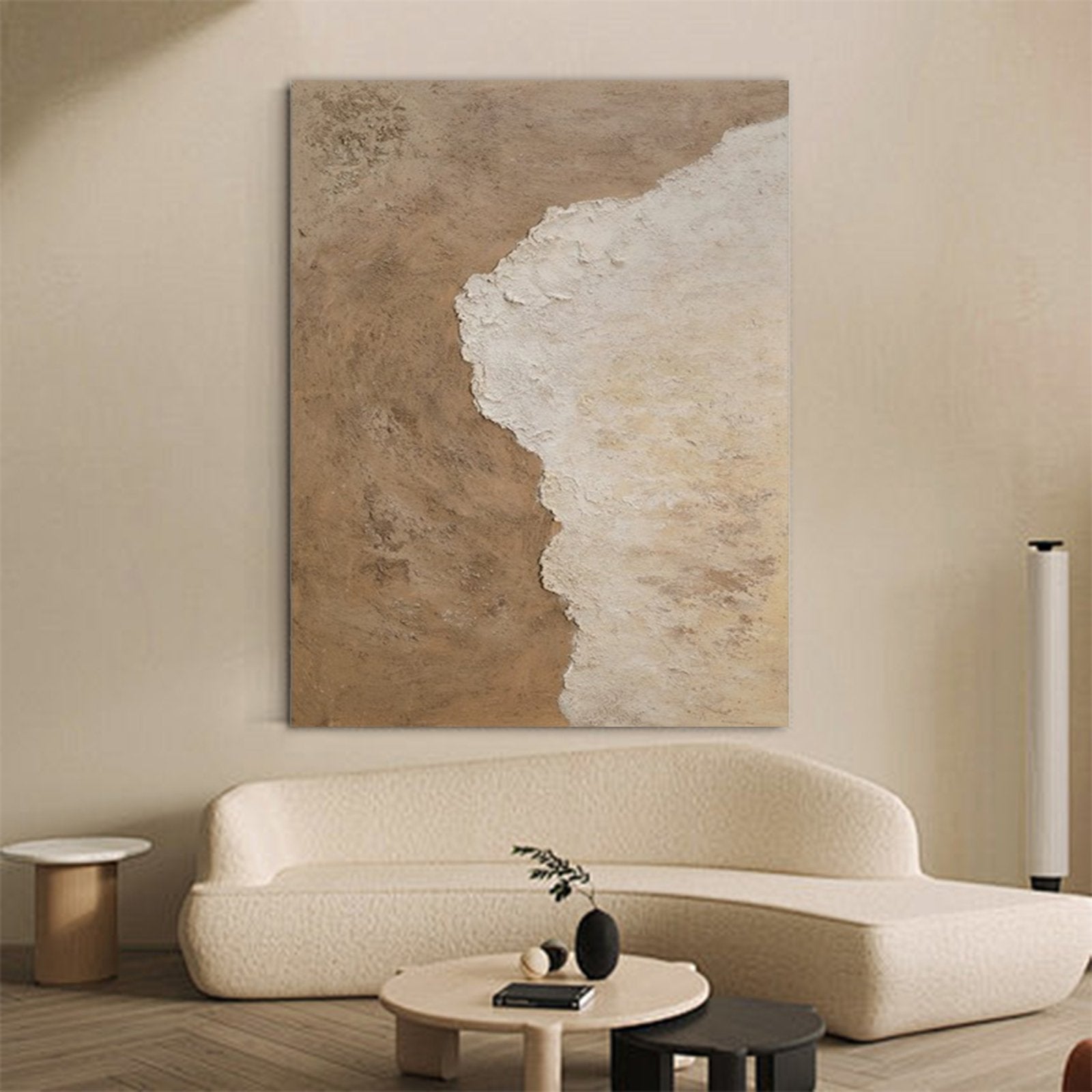 Wabi Sabi Wall Art | Beige and White Abstract Coastal Painting #TC 238