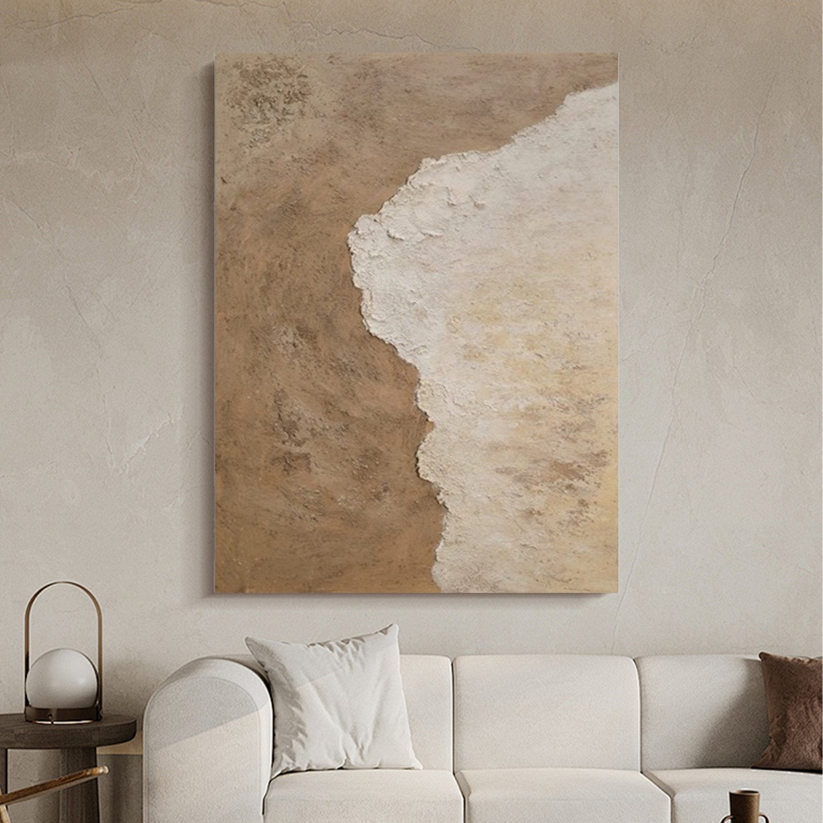 Wabi Sabi Wall Art | Beige and White Abstract Coastal Painting #TC 238