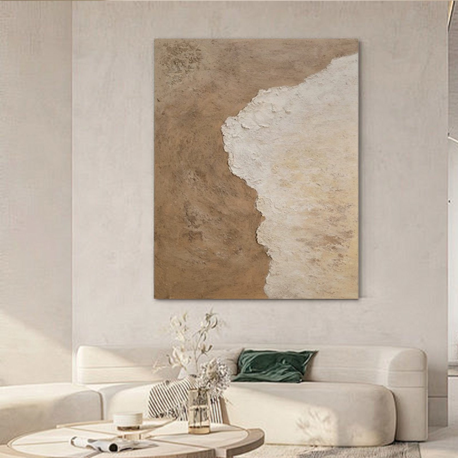 Wabi Sabi Wall Art | Beige and White Abstract Coastal Painting #TC 238