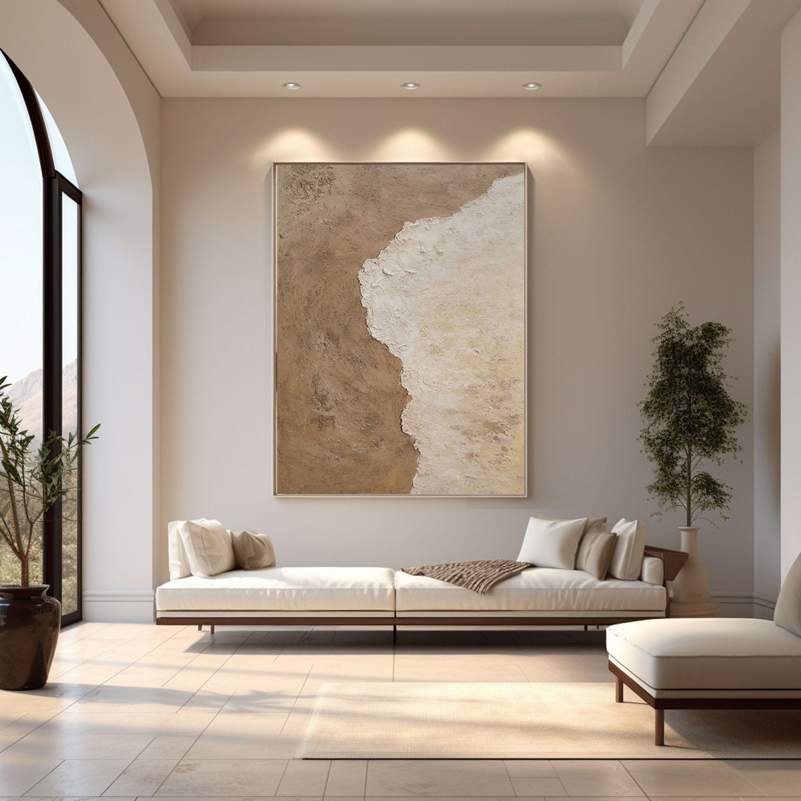 Wabi Sabi Wall Art | Beige and White Abstract Coastal Painting #TC 238